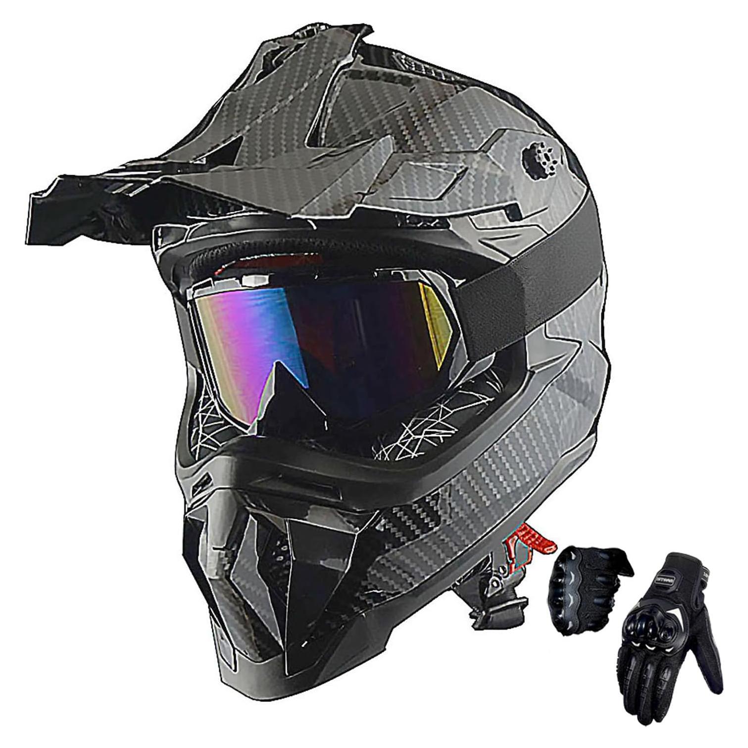 Casco de Motocross 1Storm JH601 Mediano Negro con Gafas y Guantes