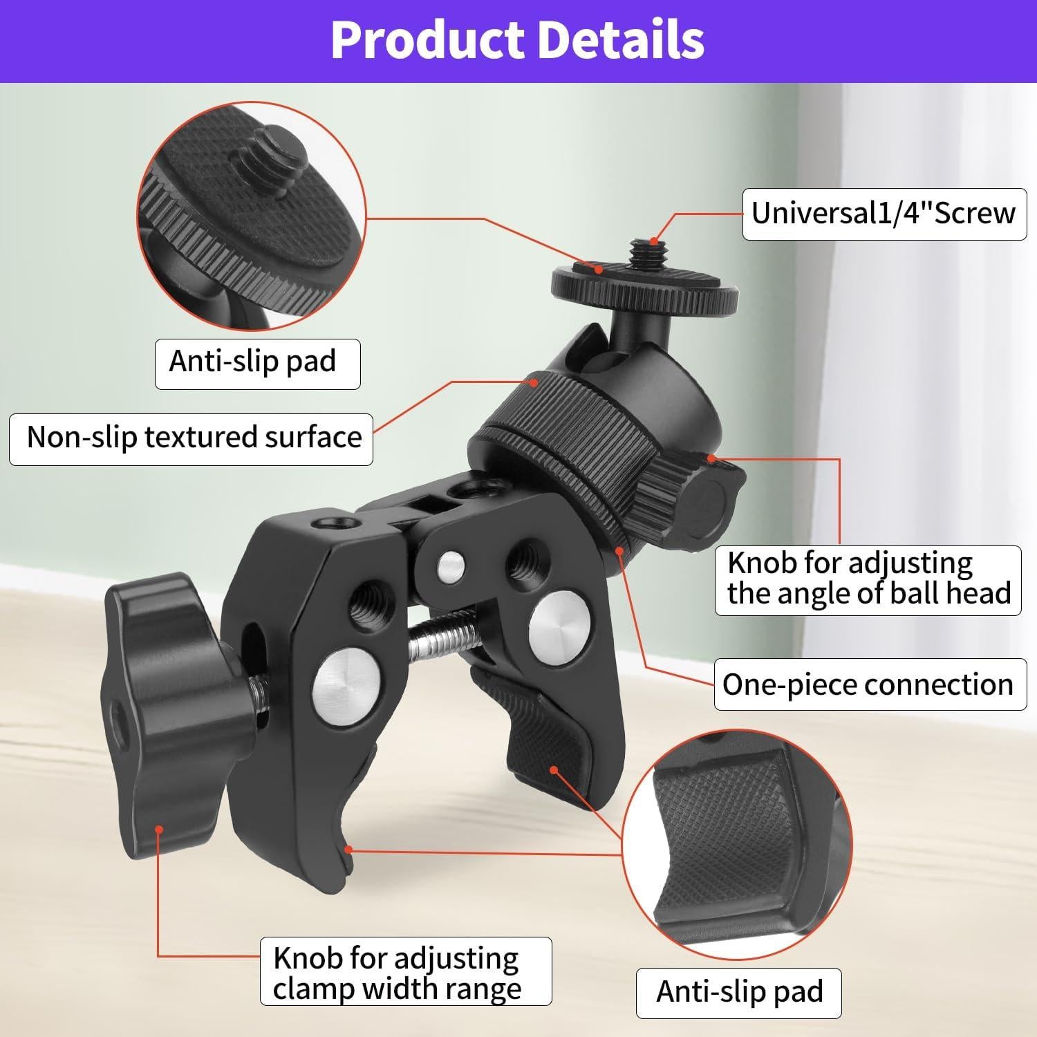 Soporte de cámara Super Clamp JINSUI con cabezal esférico 360°