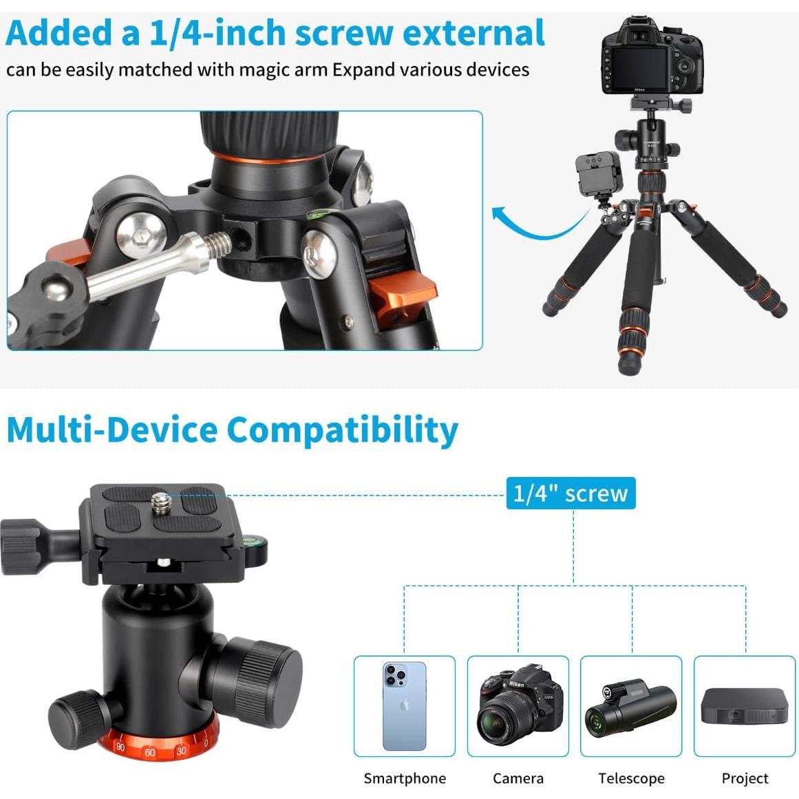 Trípode de Cámara Koolehaoda TMP-223 Ajustable 21-63.5cm