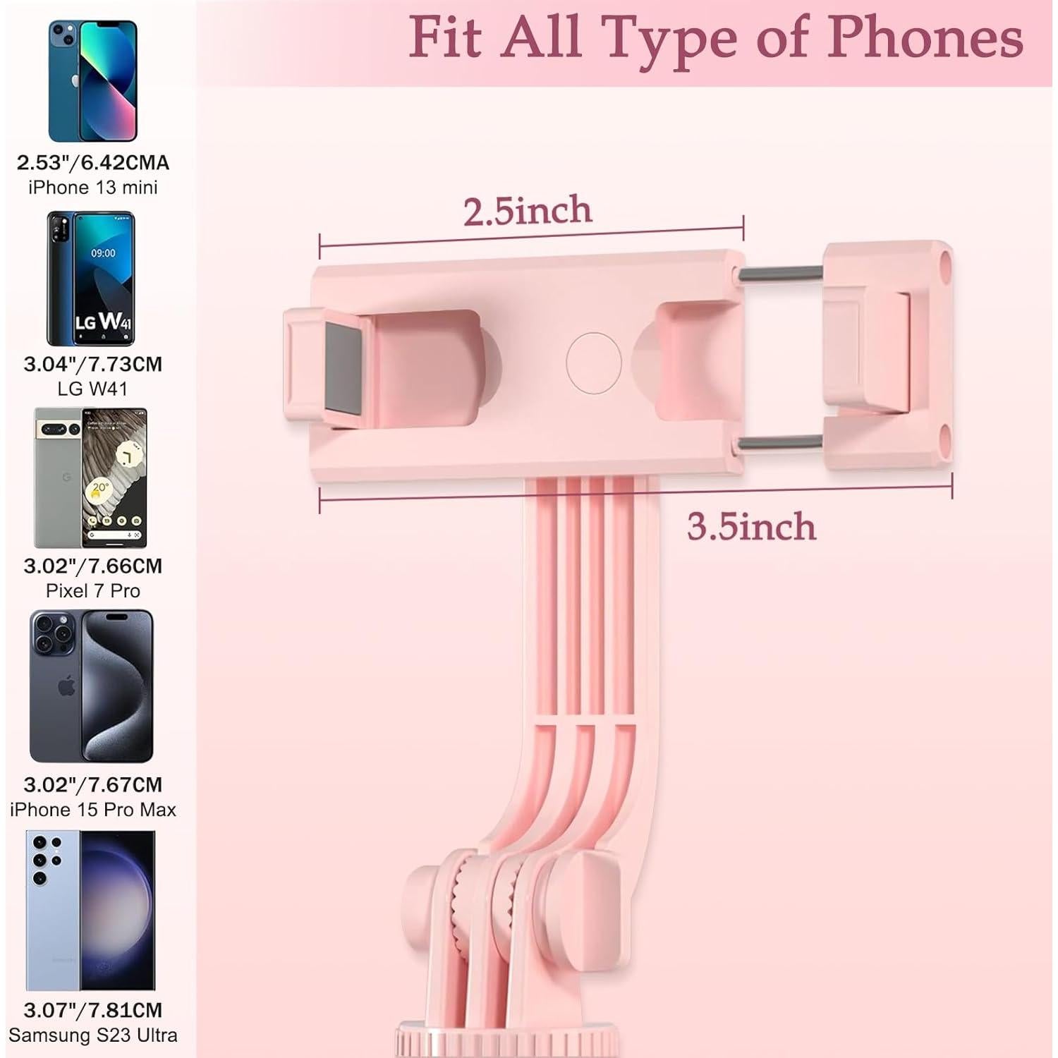 Trípode Selfie Stick Rosa con Luz LED y Control Remoto