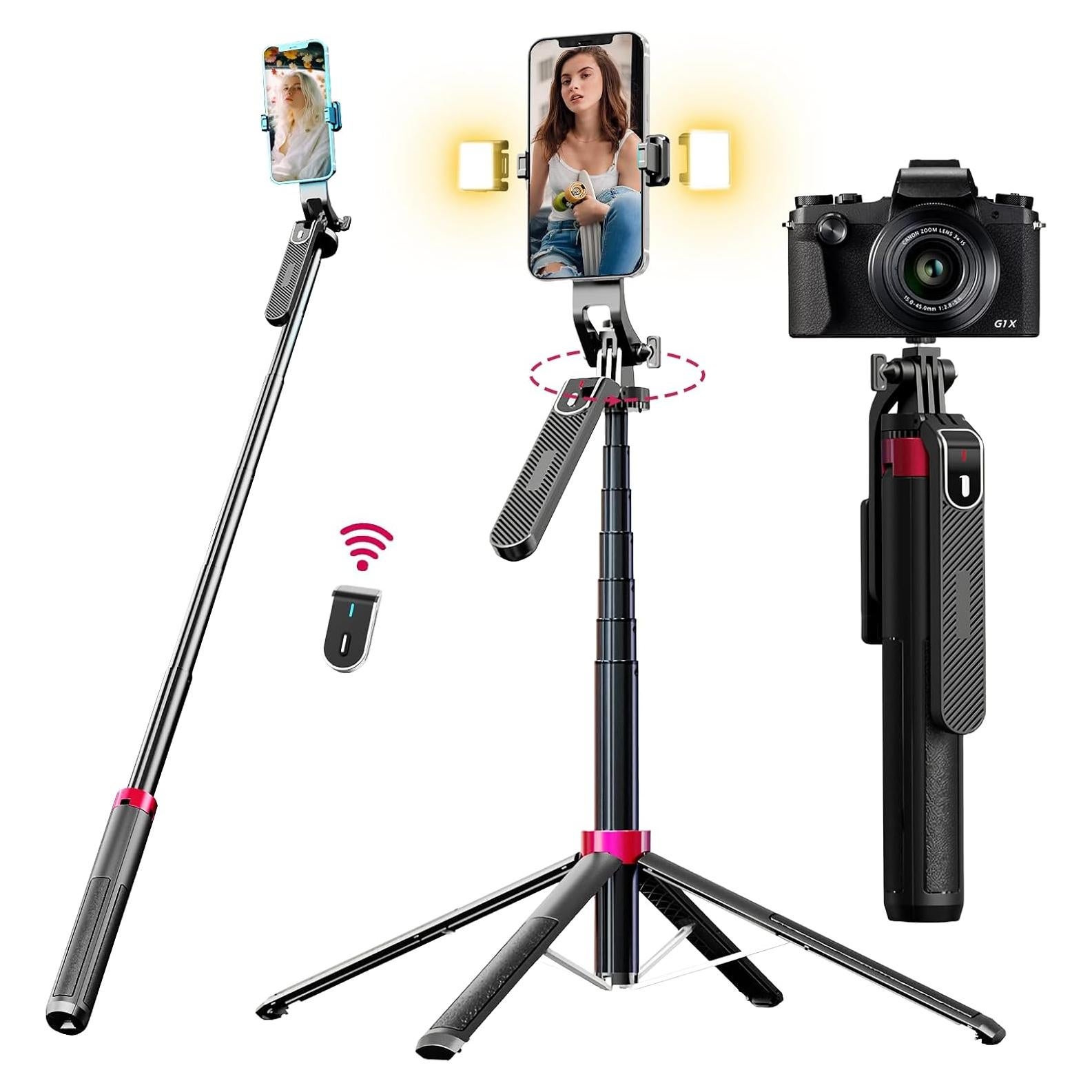 Palo Selfie WOVTE 180 cm con 2 Luces y Control Remoto