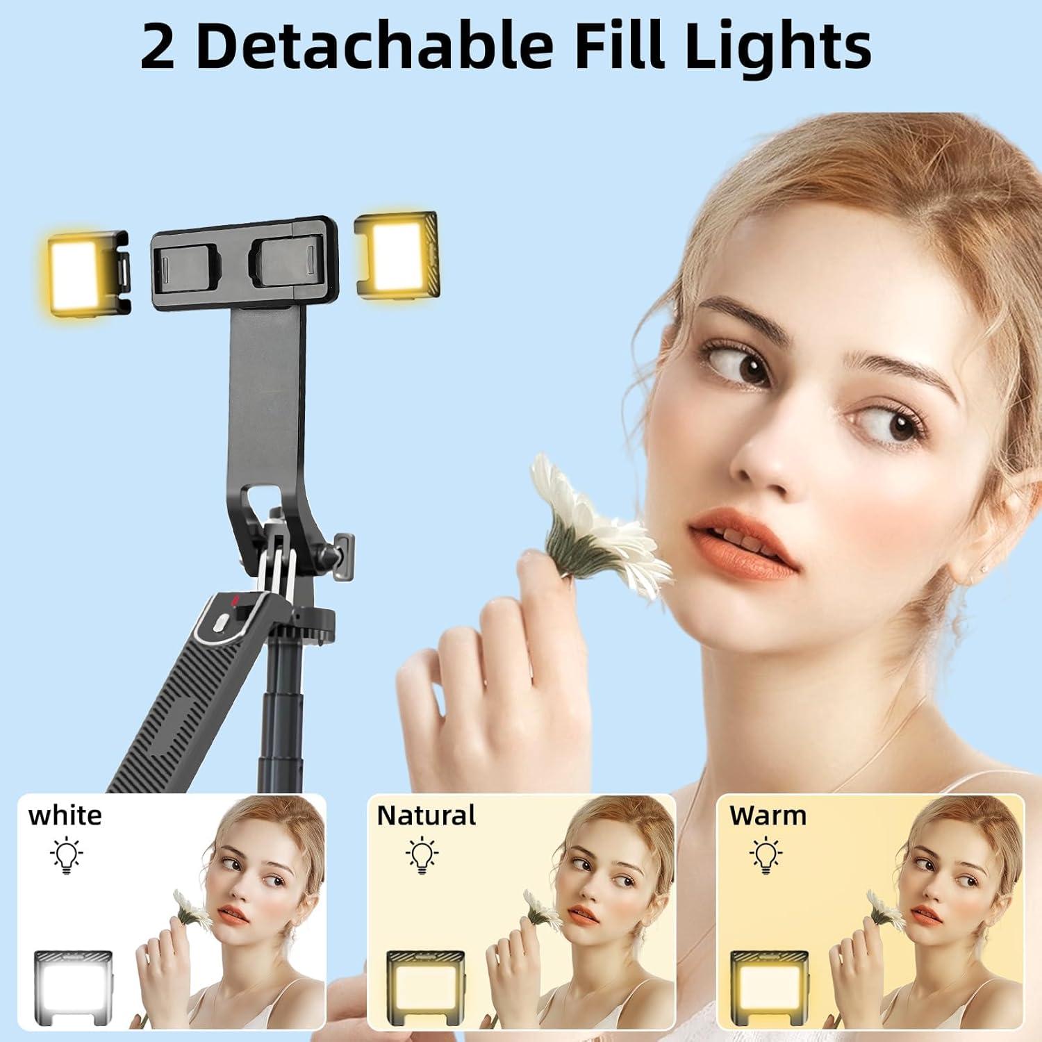 Palo Selfie WOVTE 180 cm con 2 Luces y Control Remoto