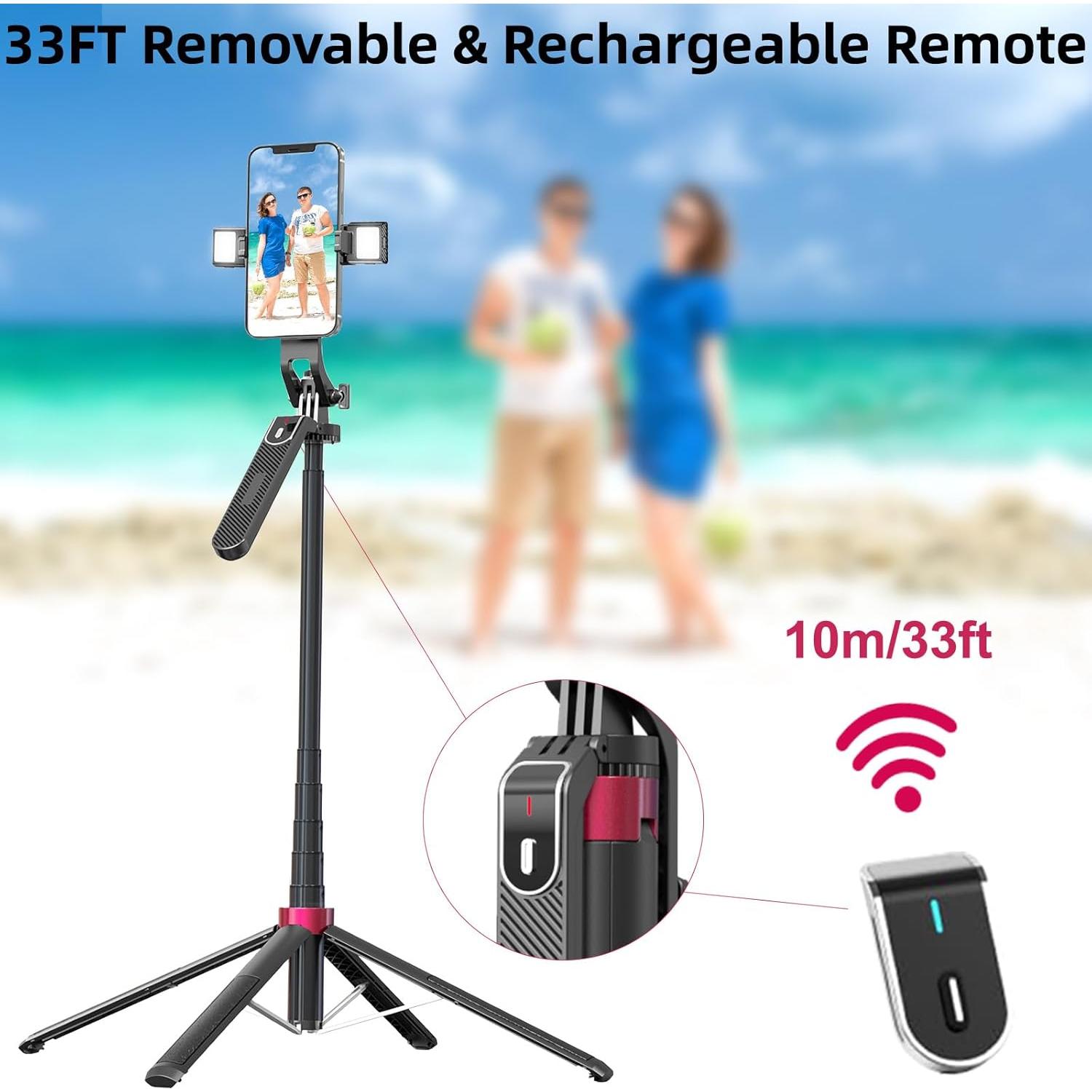 Palo Selfie WOVTE 180 cm con 2 Luces y Control Remoto