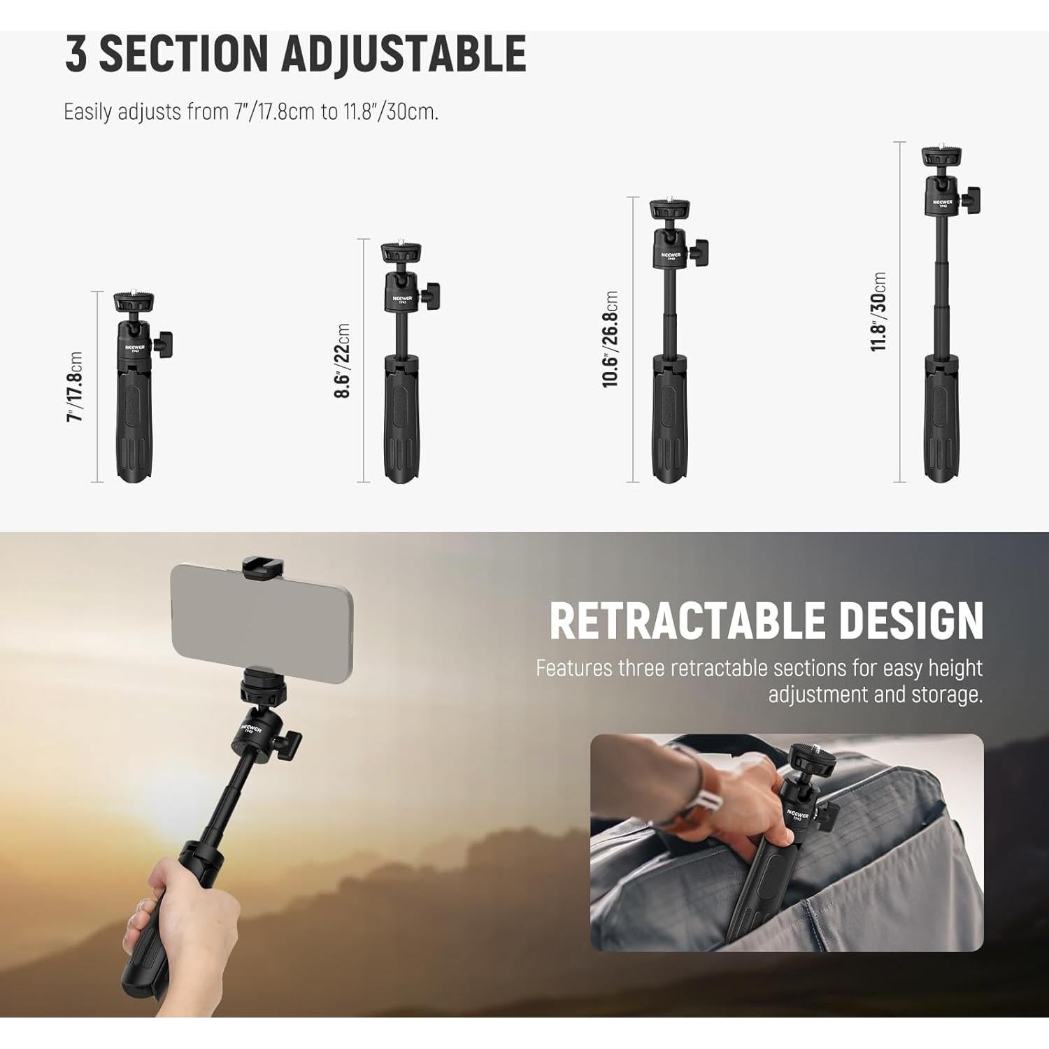Trípode Mini Selfie Stick NEEWER TP43 Negro para iPhone y GoPro