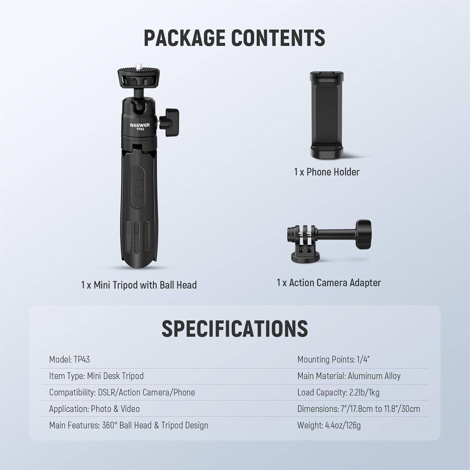 Trípode Mini Selfie Stick NEEWER TP43 Negro para iPhone y GoPro