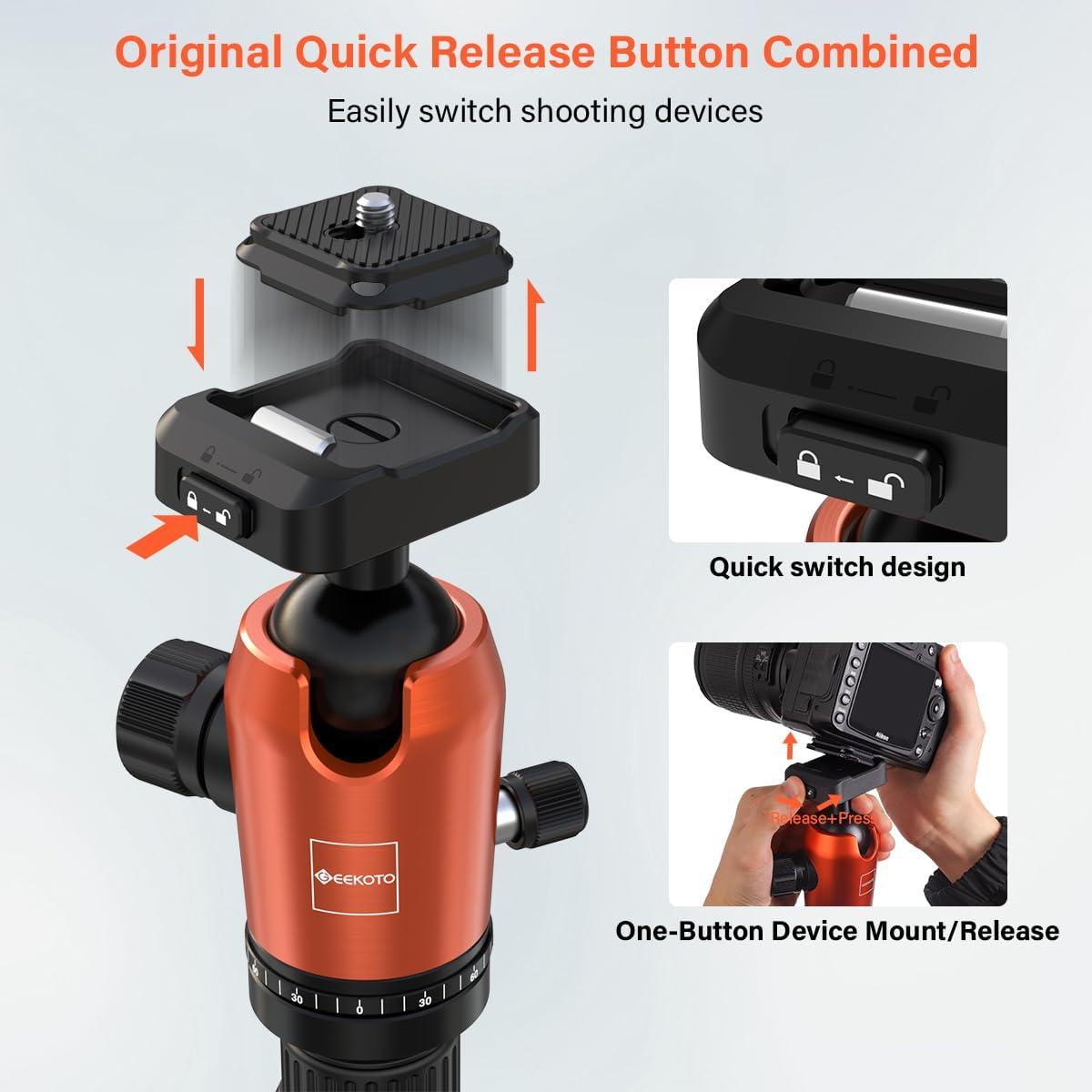 Trípode de Fibra de Carbono GEEKOTO 165 cm 12 kg con Monopie