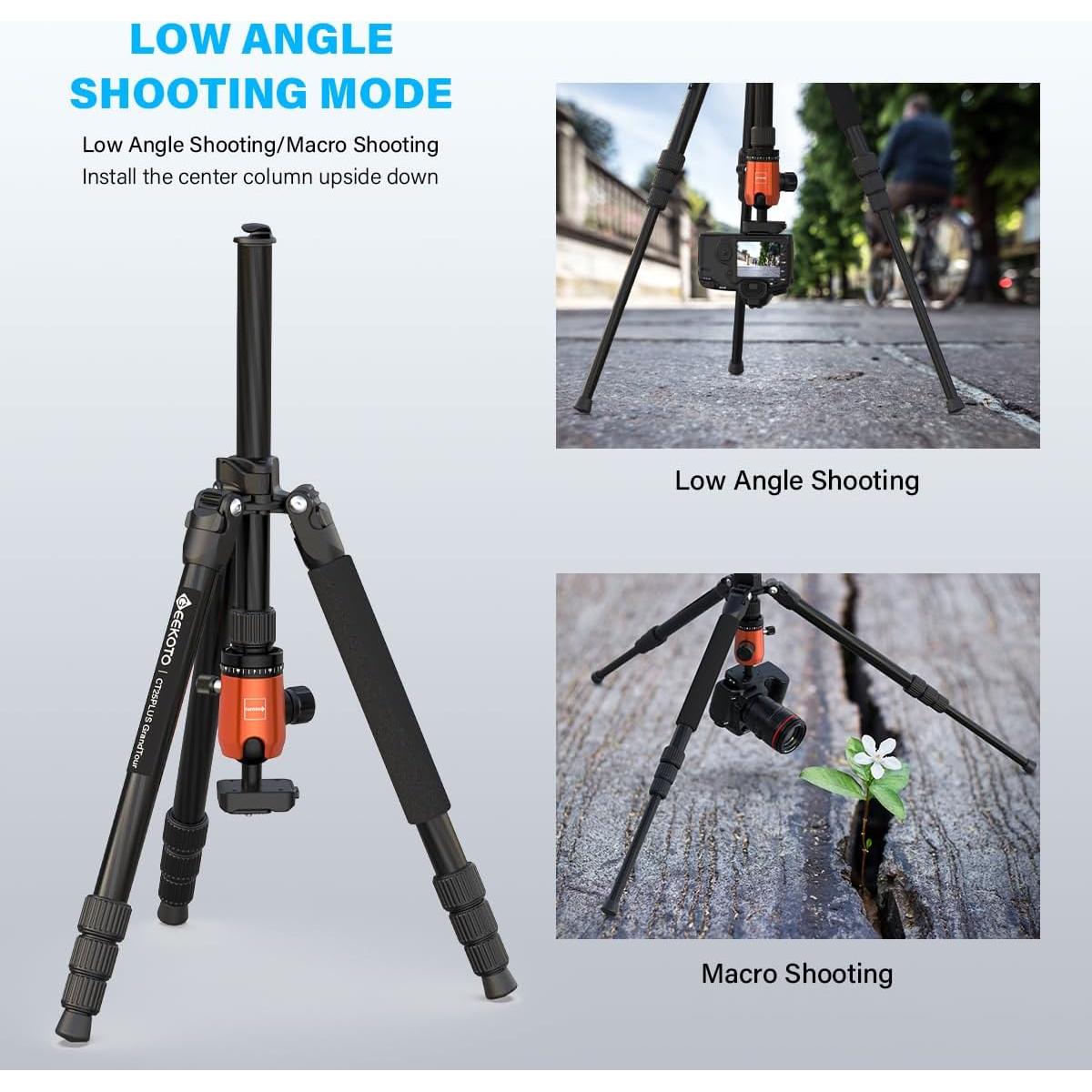 Trípode de Fibra de Carbono GEEKOTO 165 cm 12 kg con Monopie