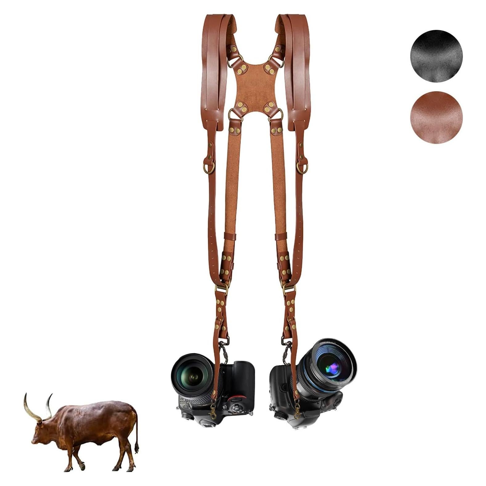 Correa de cámara dual de cuero Kasla para DSLR/SLR - Marrón