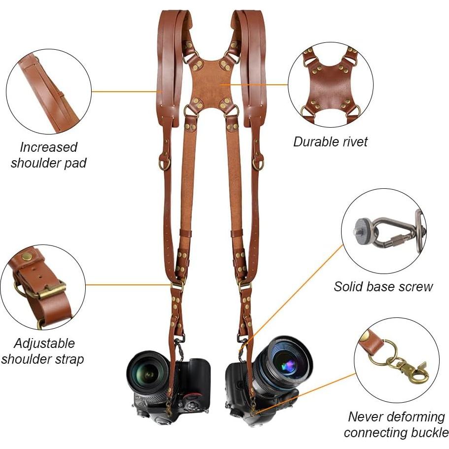 Correa de cámara dual de cuero Kasla para DSLR/SLR - Marrón