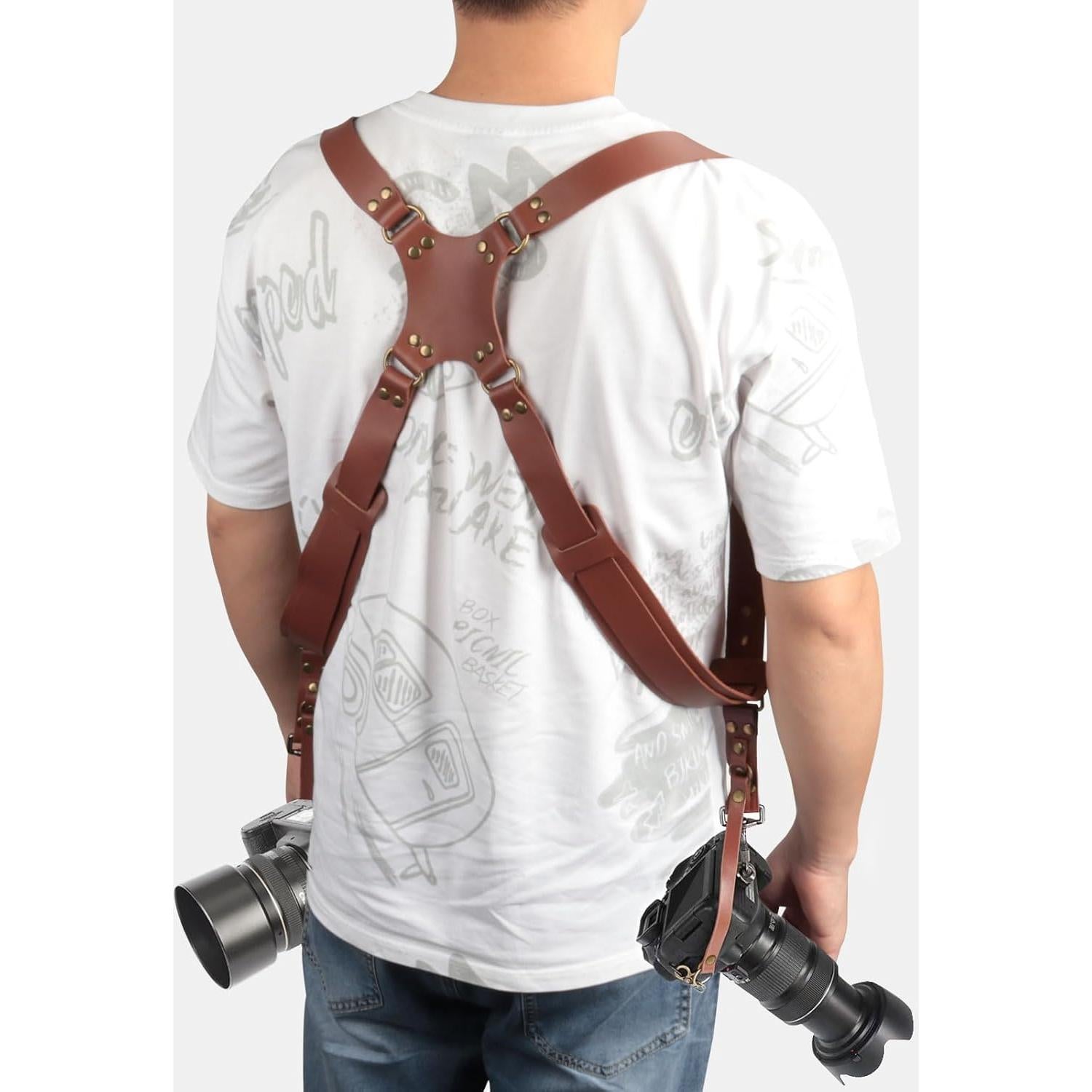 Correa de cámara dual de cuero Kasla para DSLR/SLR - Marrón