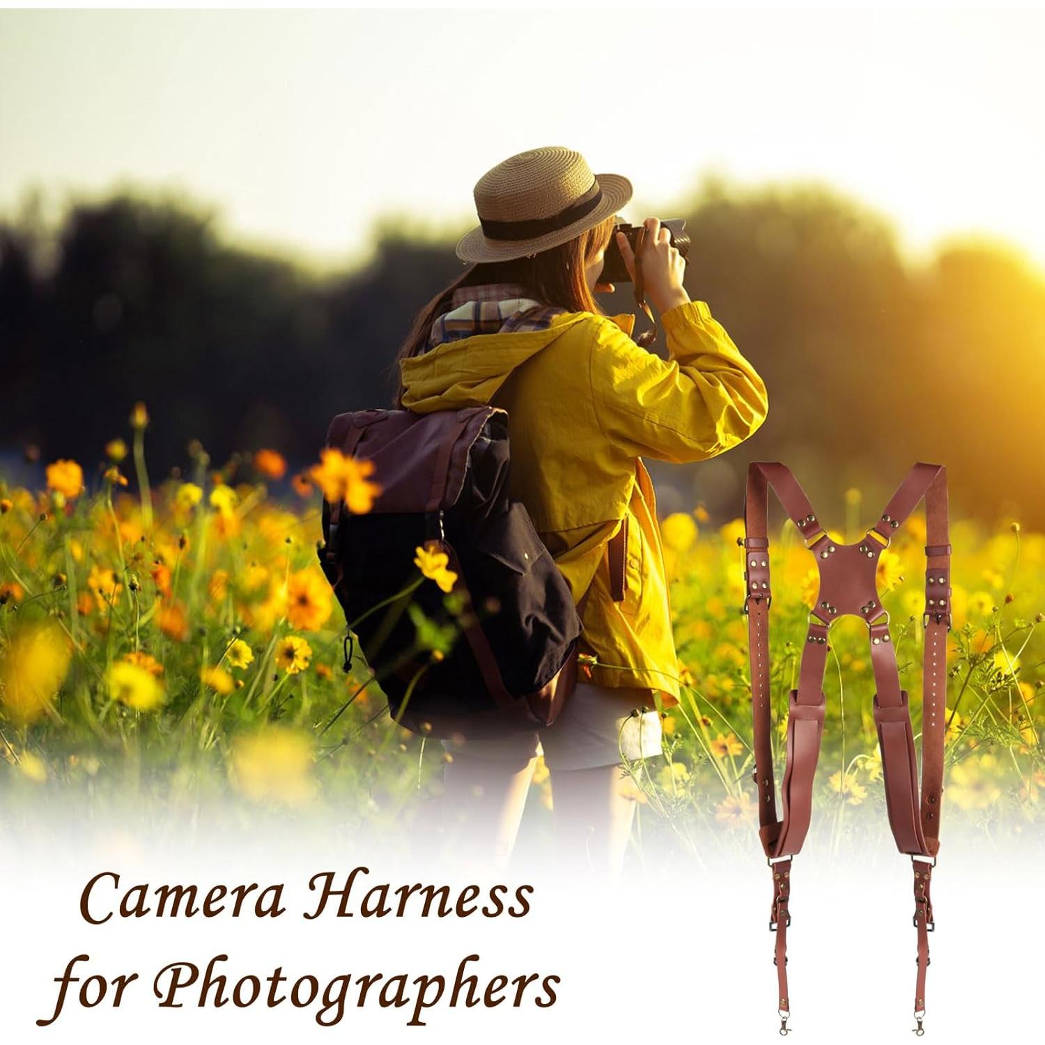 Correa de cámara dual de cuero Kasla para DSLR/SLR - Marrón