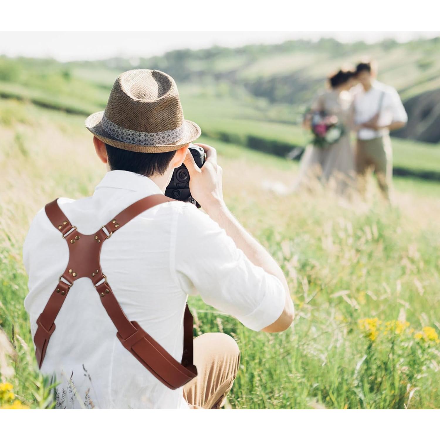 Correa de cámara dual de cuero Kasla para DSLR/SLR - Marrón