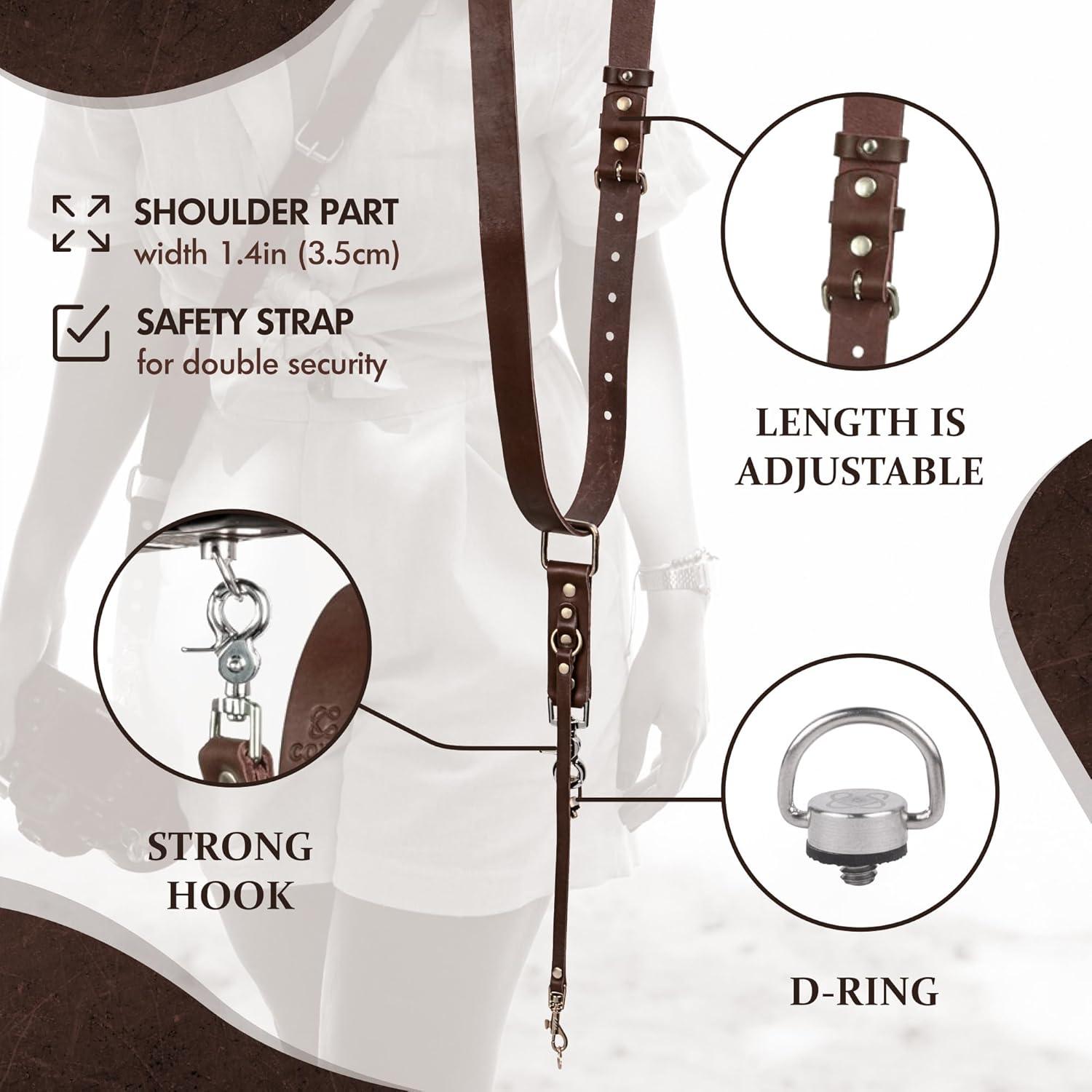 Correa de cámara de cuero C Coiro marrón ajustable para DSLR