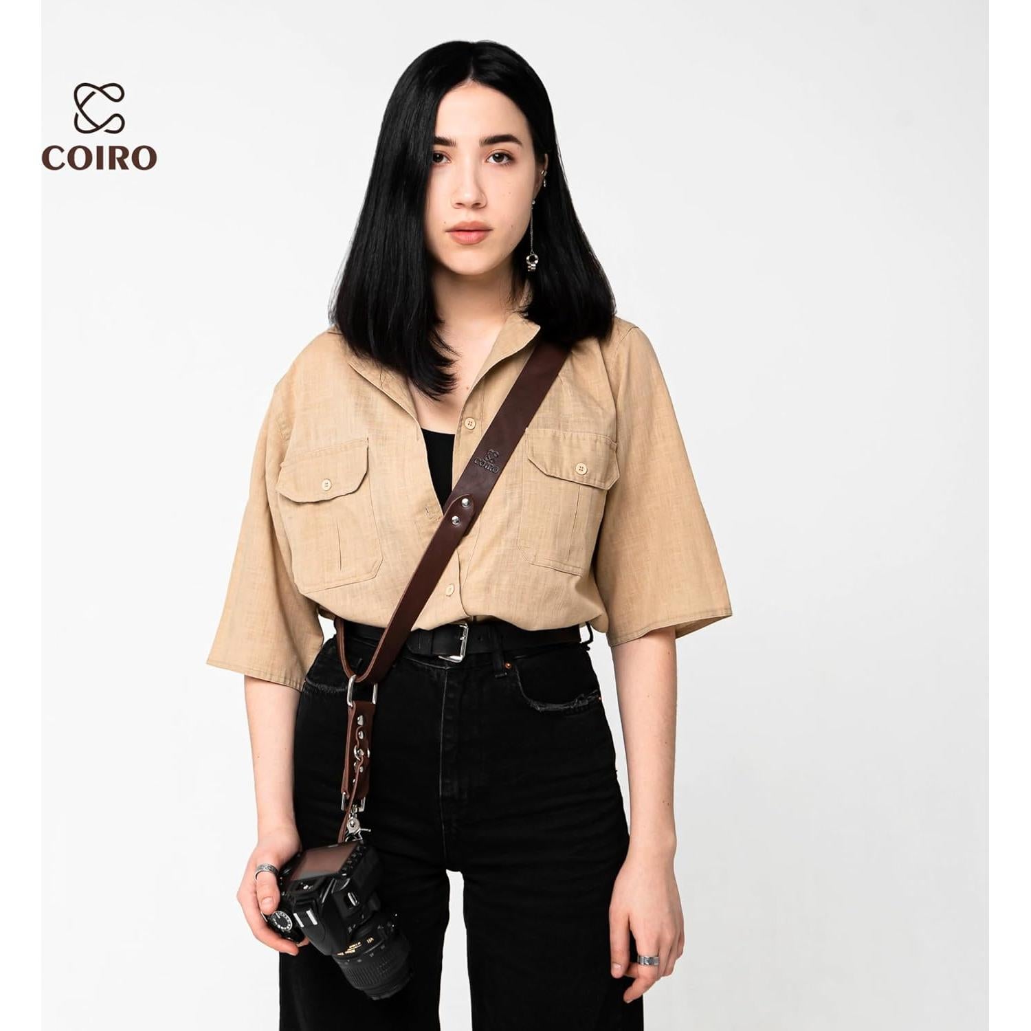 Correa de cámara de cuero C Coiro marrón ajustable para DSLR