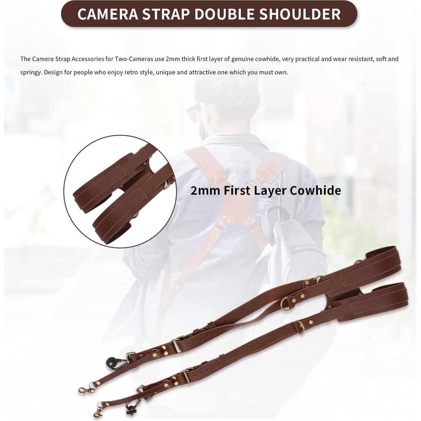 Correa Doble para Cámara Gugxiom de Cuero Ajustable Marrón