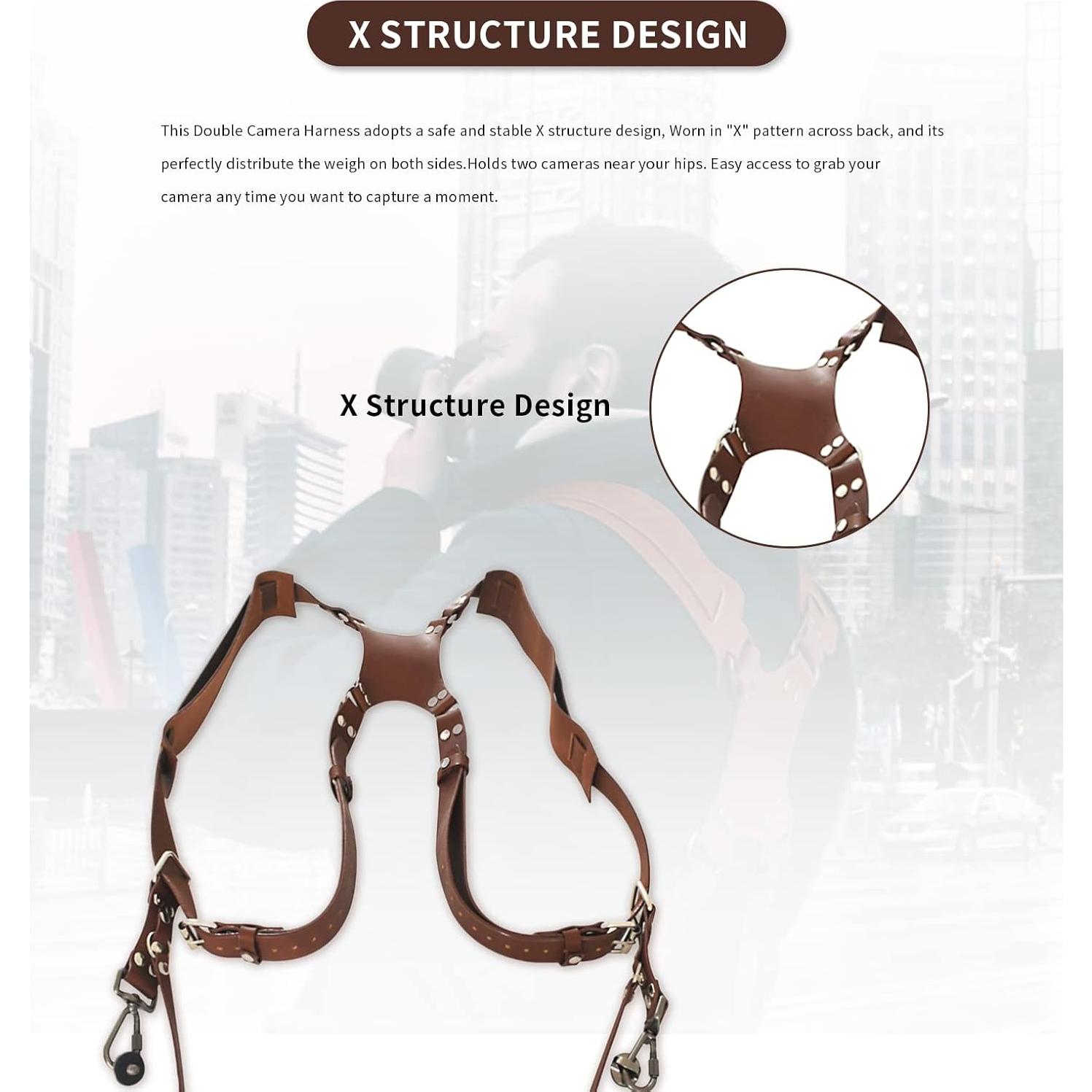 Correa Doble para Cámara Gugxiom de Cuero Ajustable Marrón