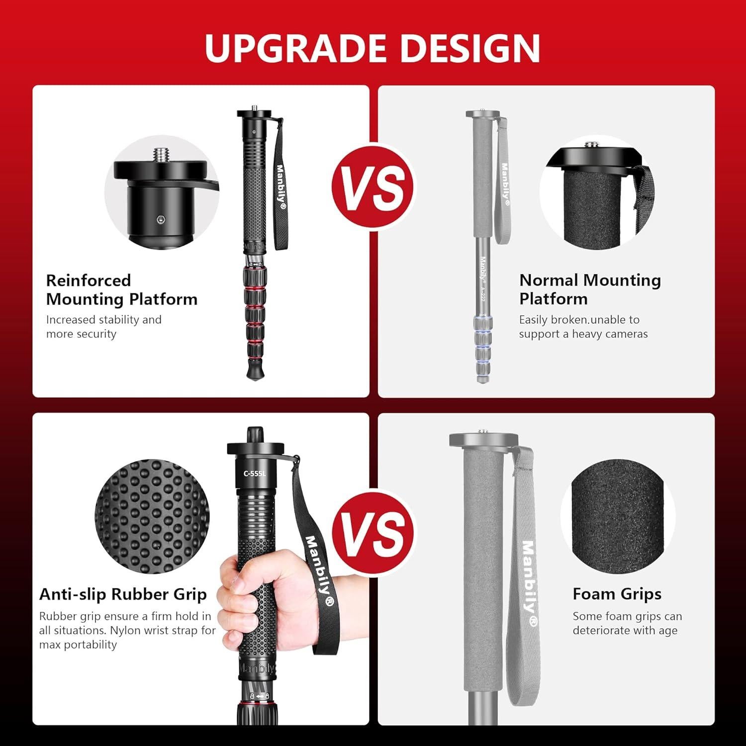 Monopod Manbily C-555L de Fibra de Carbono 0.42 kg 61 cm