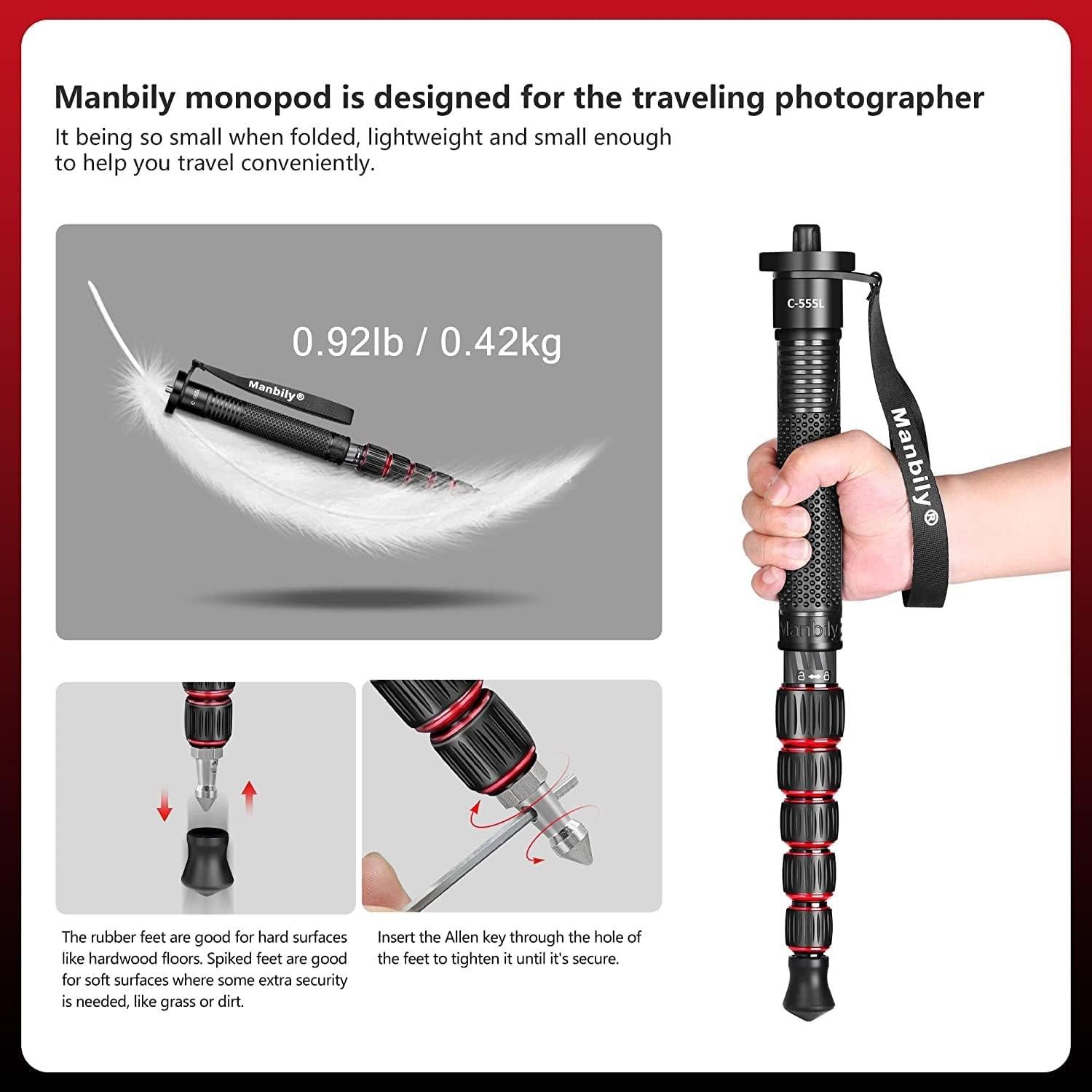Monopod Manbily C-555L de Fibra de Carbono 0.42 kg 61 cm