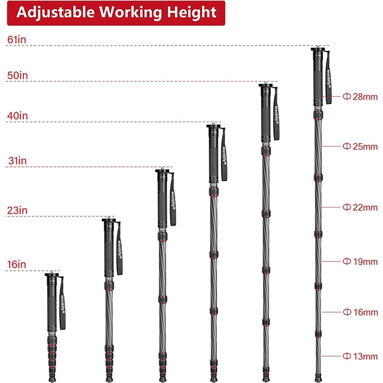 Monopod Manbily C-555L de Fibra de Carbono 0.42 kg 61 cm