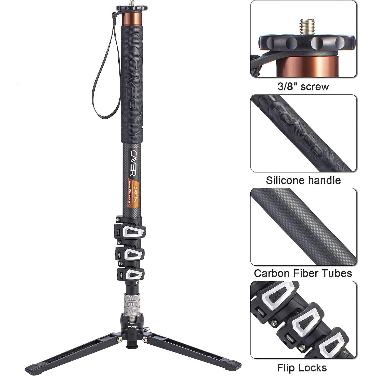 Monopodo de Video Cayer CF34DV de Fibra de Carbono 172.72 cm