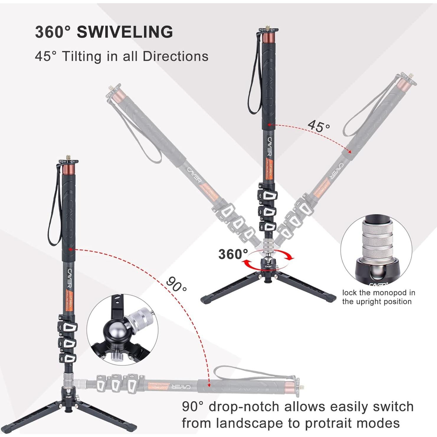 Monopodo de Video Cayer CF34DV de Fibra de Carbono 172.72 cm
