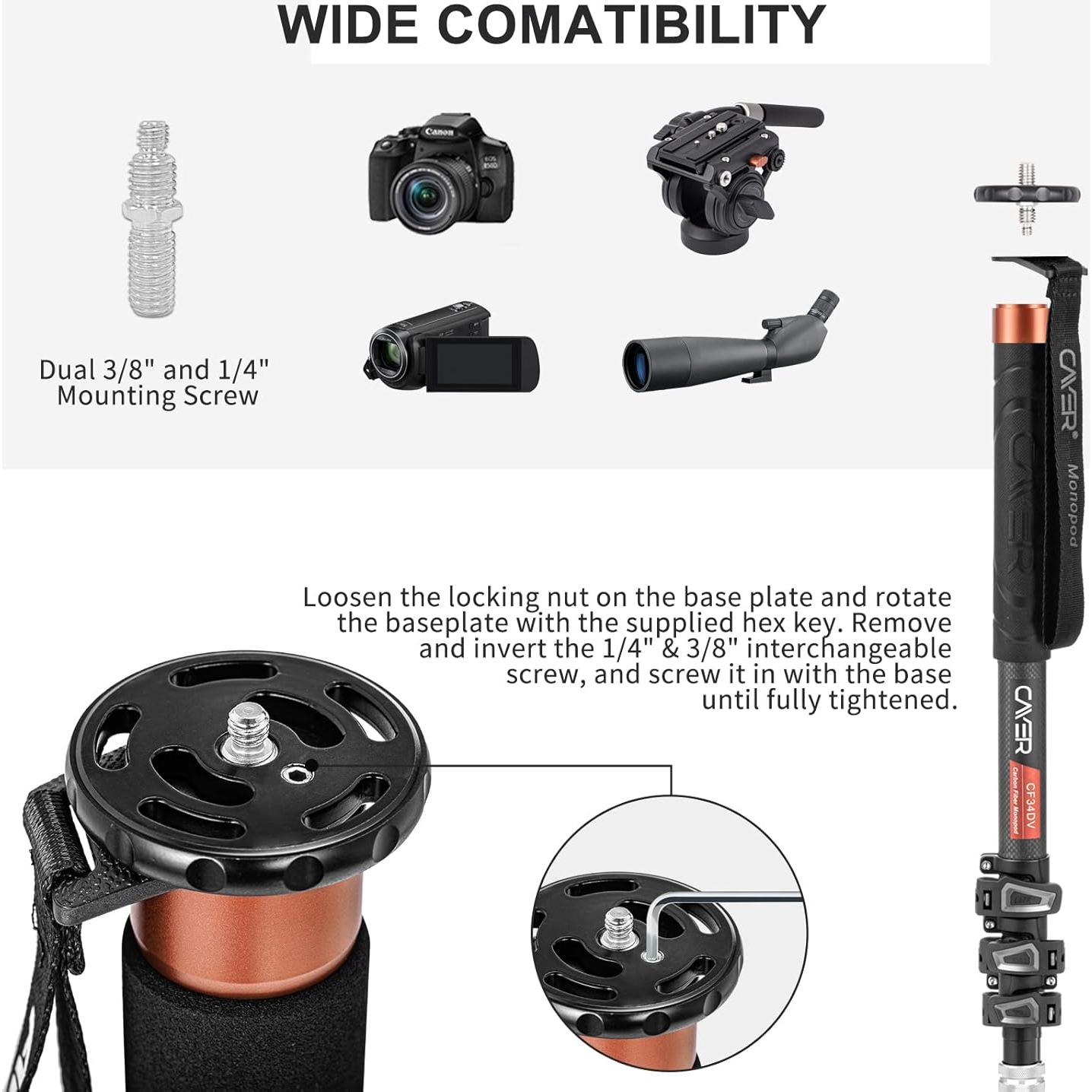 Monopodo de Video Cayer CF34DV de Fibra de Carbono 172.72 cm