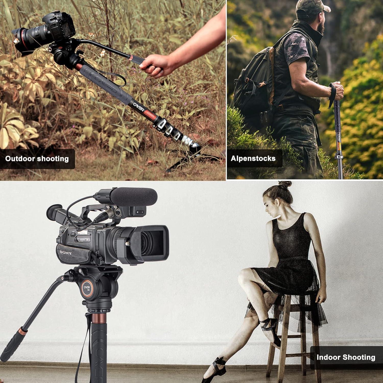 Monopodo de Video Cayer CF34DV de Fibra de Carbono 172.72 cm