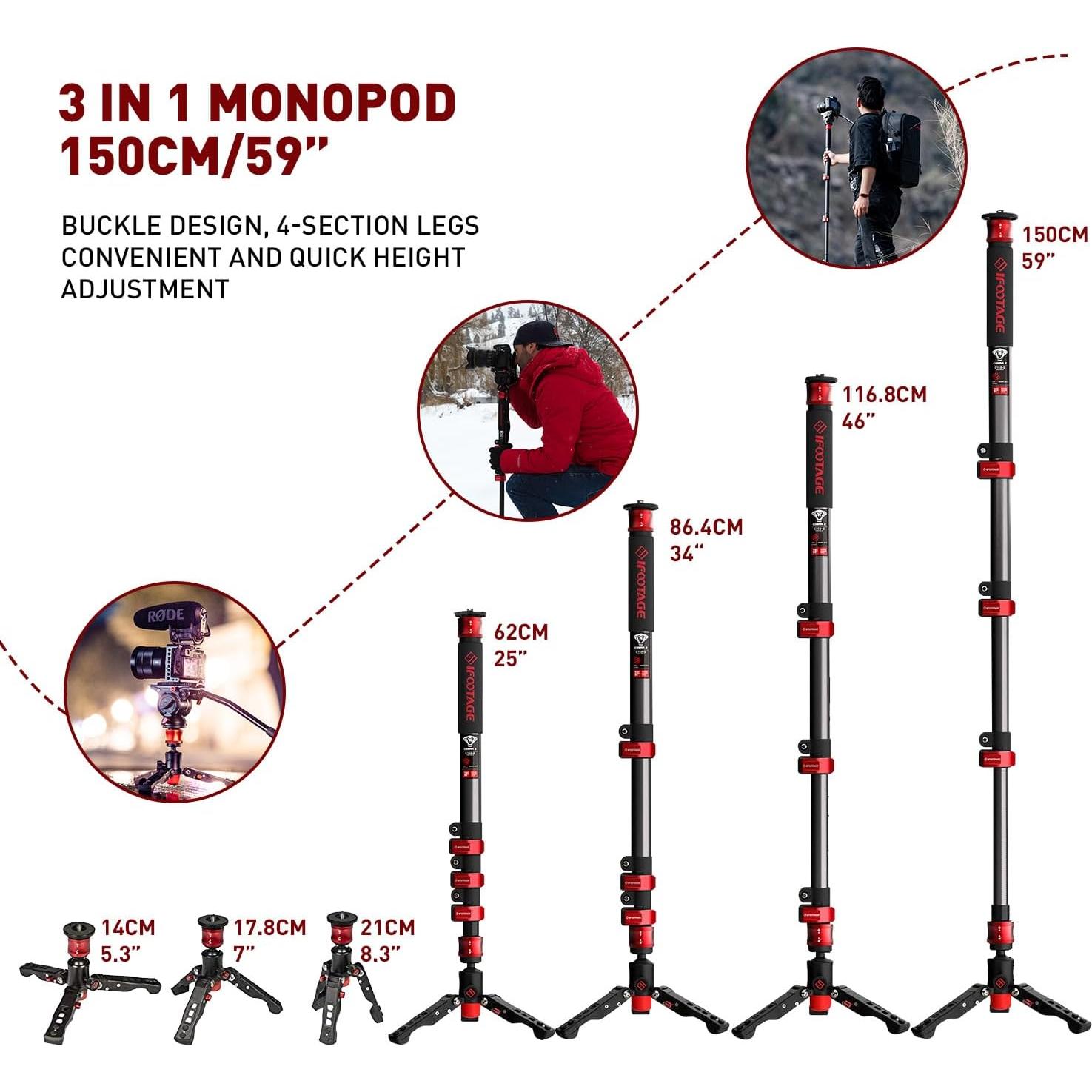 Monopod Telescópico IFOOTAGE Cobra 2 C150 II 150cm Carbono