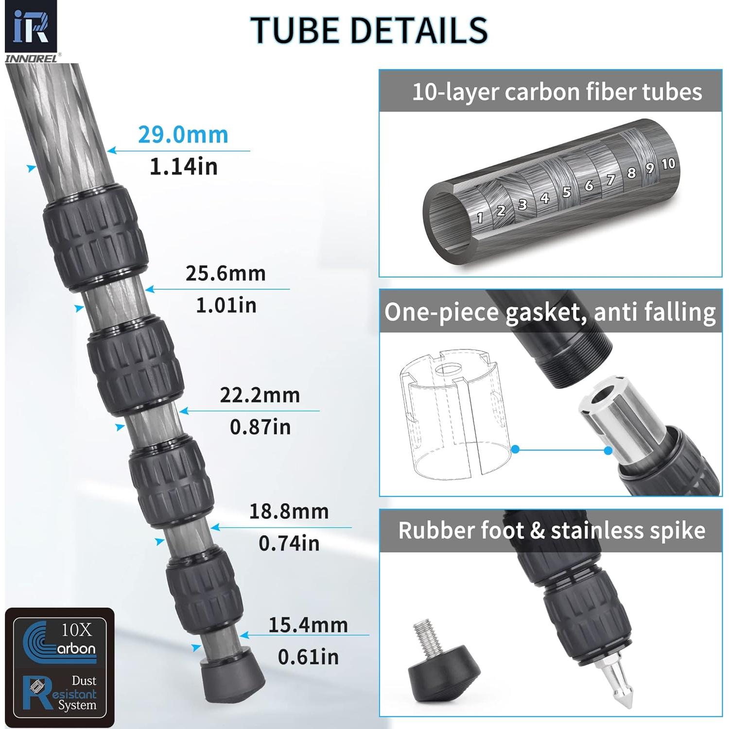 Monopie INNOREL RM285C fibra de carbono 5 secciones 10kg