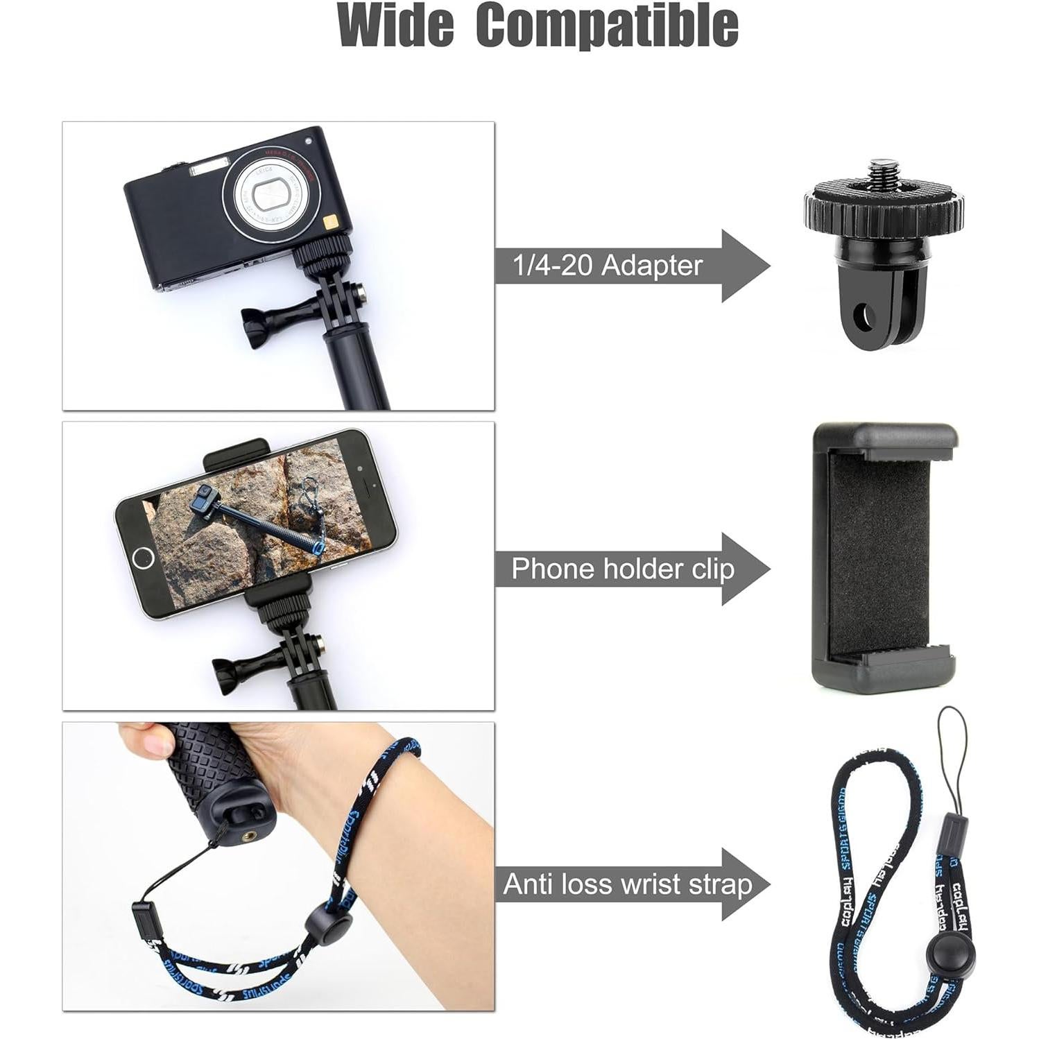 Palo de Selfie Telescópico Impermeable SOONSUN 115cm para GoPro y Móvil