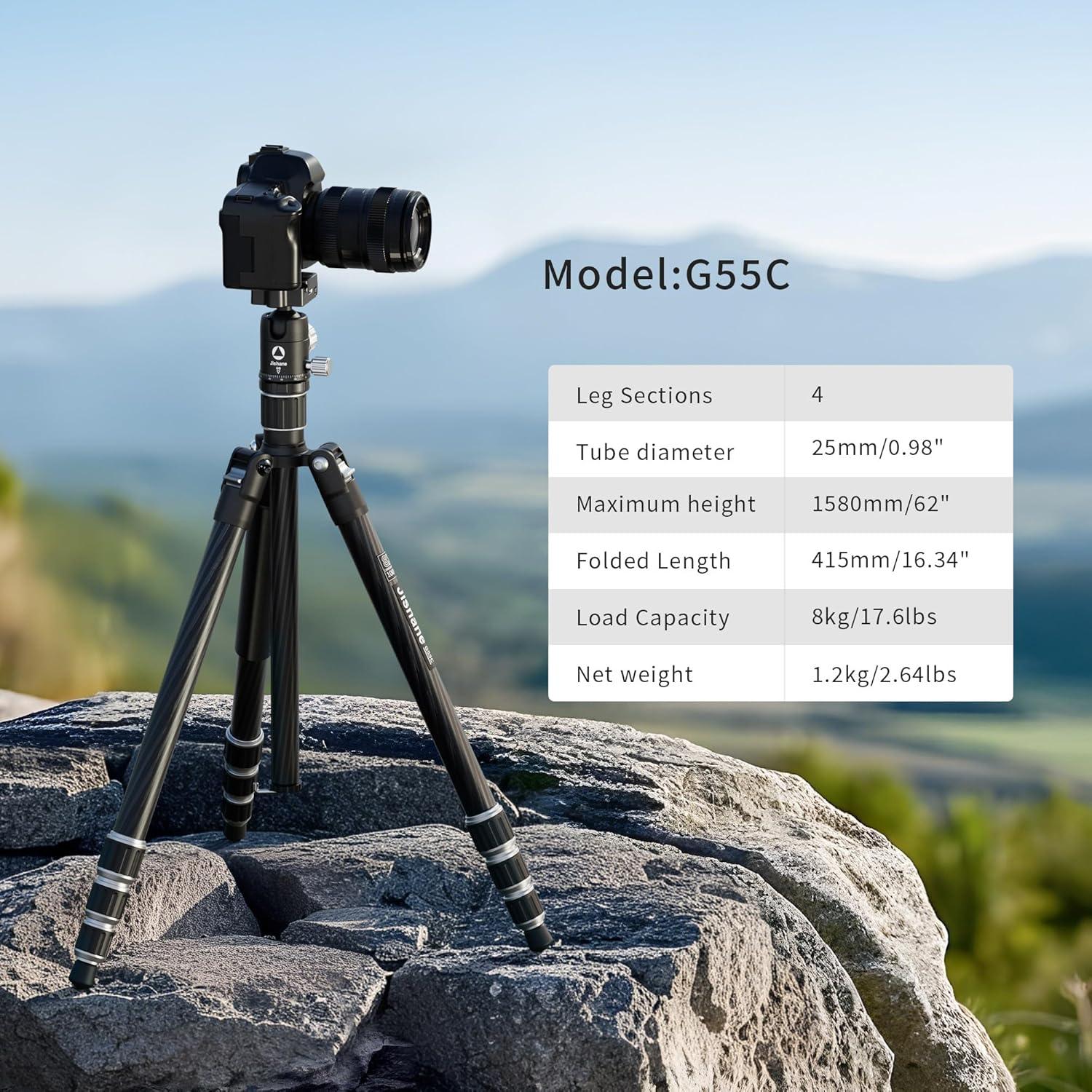 Trípode Profesional Jishane G55C de Fibra de Carbono 1.2 kg