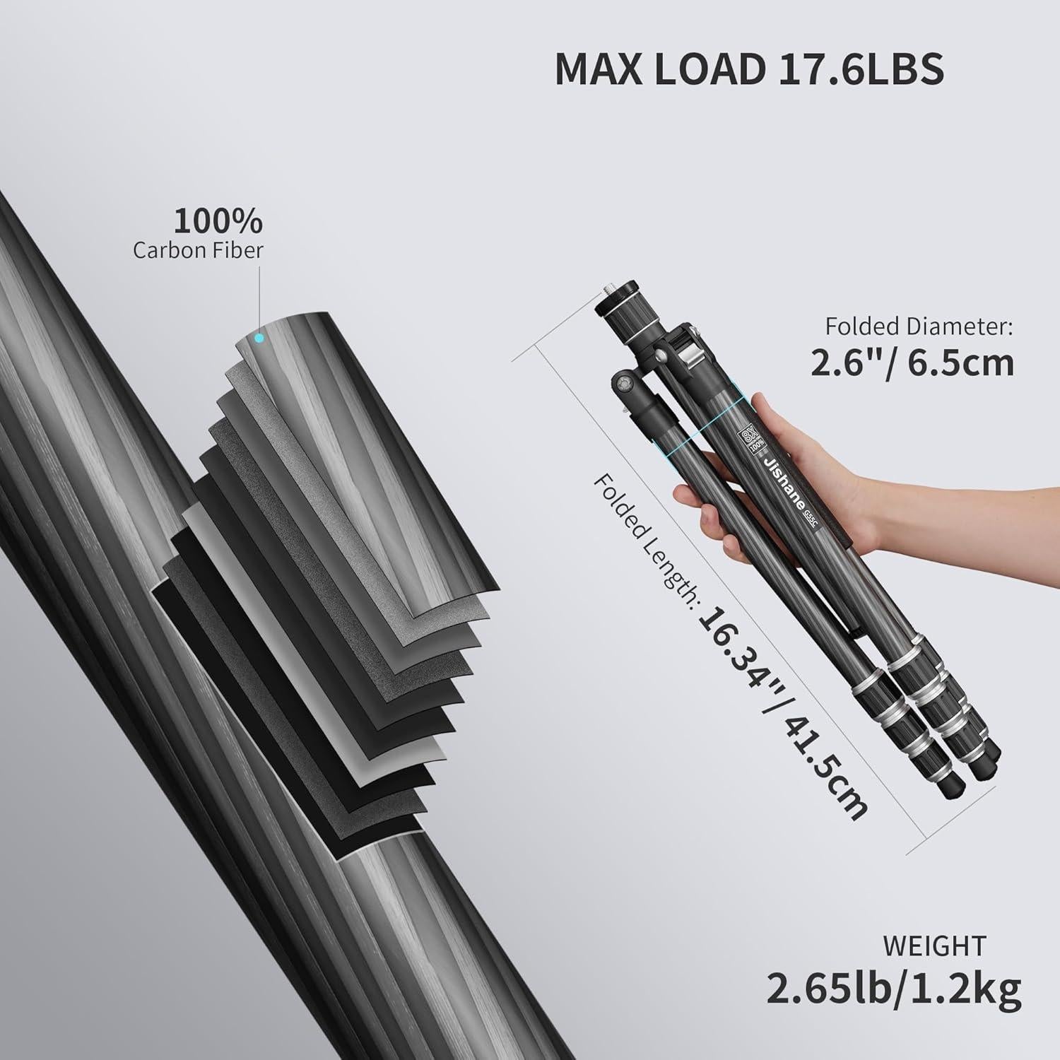 Trípode Profesional Jishane G55C de Fibra de Carbono 1.2 kg