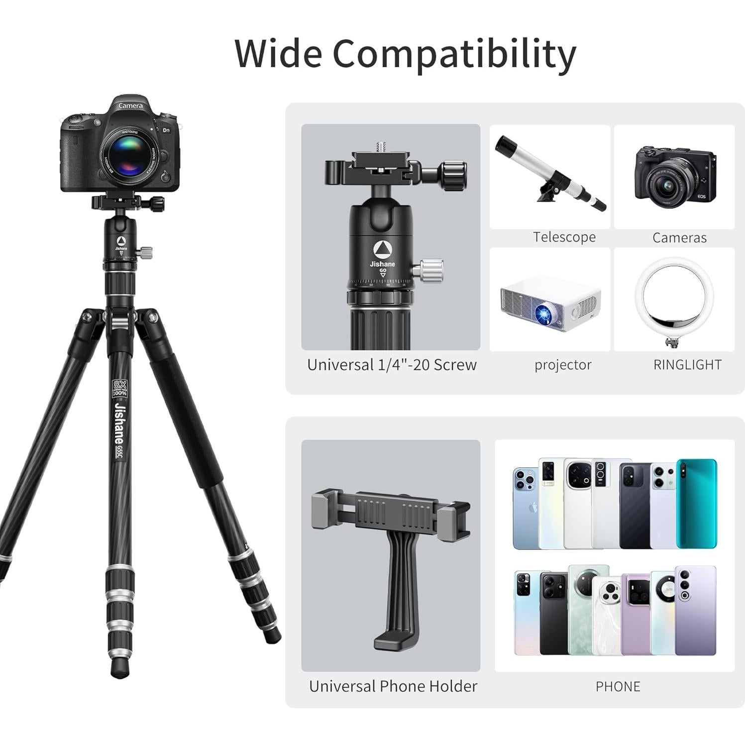 Trípode Profesional Jishane G55C de Fibra de Carbono 1.2 kg