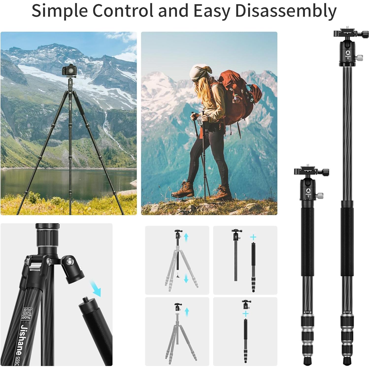 Trípode Profesional Jishane G55C de Fibra de Carbono 1.2 kg