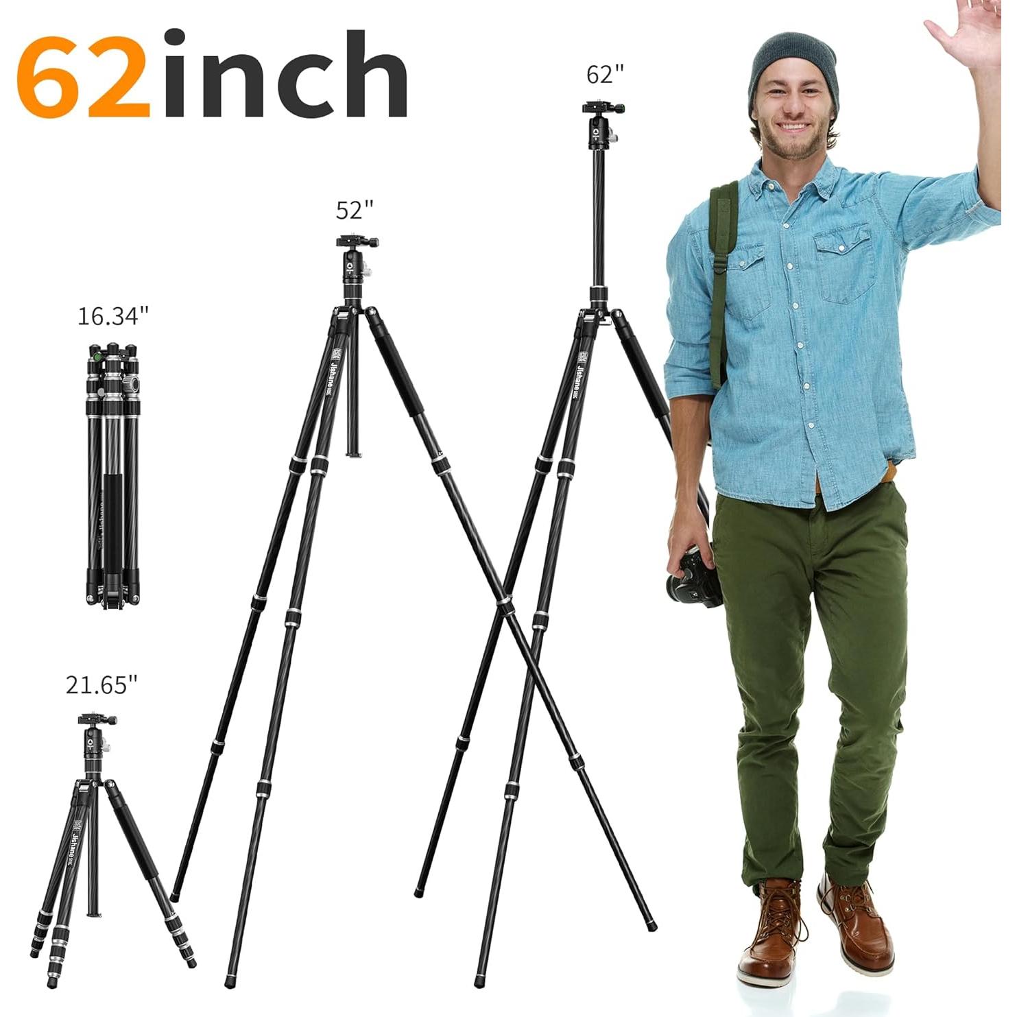 Trípode Profesional Jishane G55C de Fibra de Carbono 1.2 kg