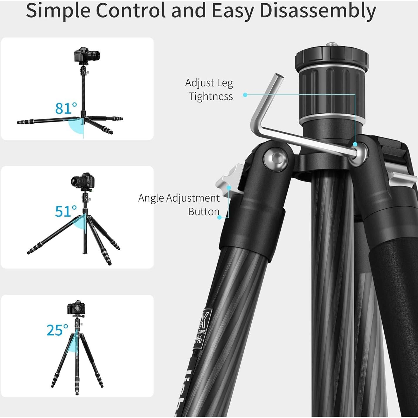 Trípode Profesional Jishane G55C de Fibra de Carbono 1.2 kg