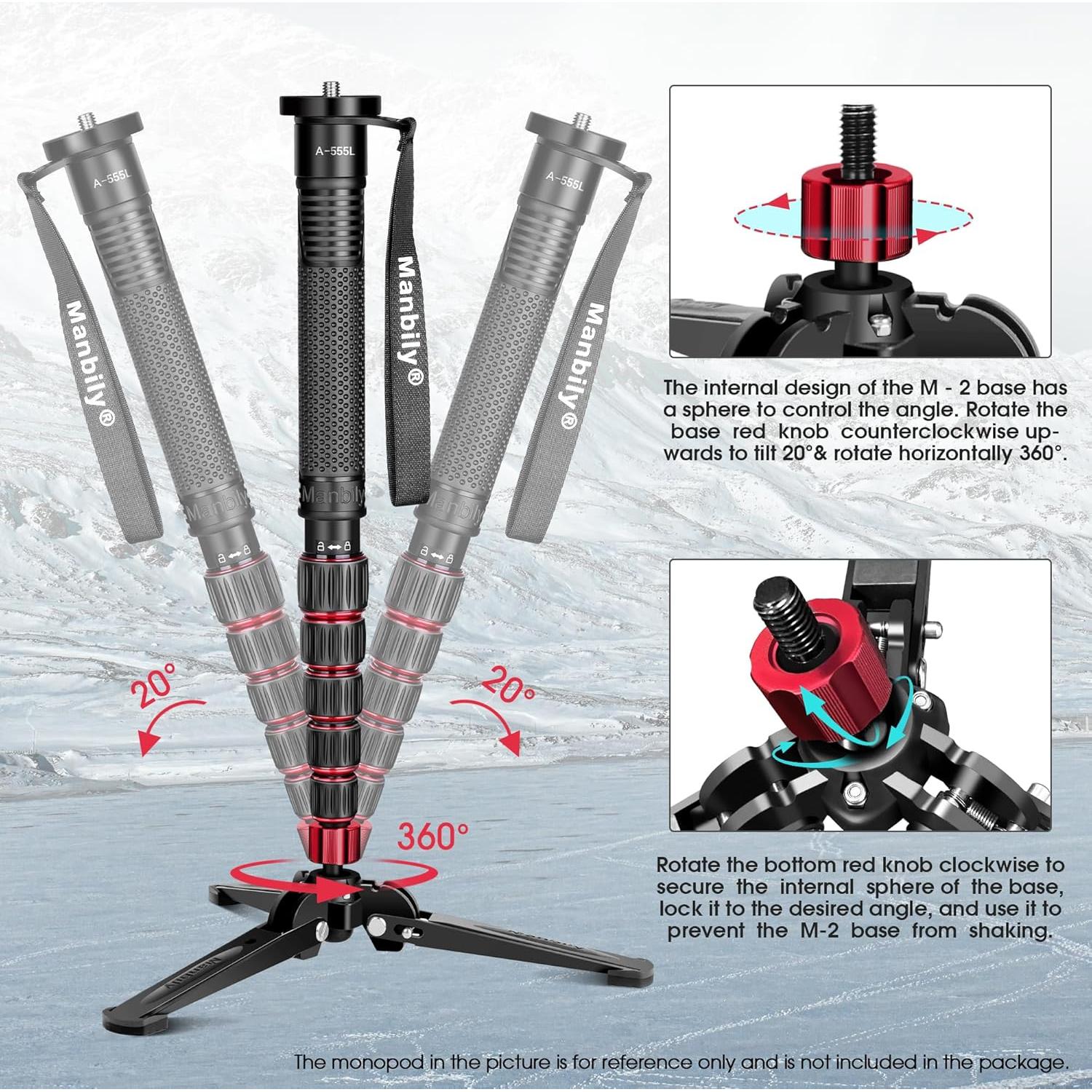 Base de Trípode Manbily M-2 Rojo para Monopodos 14.5 cm