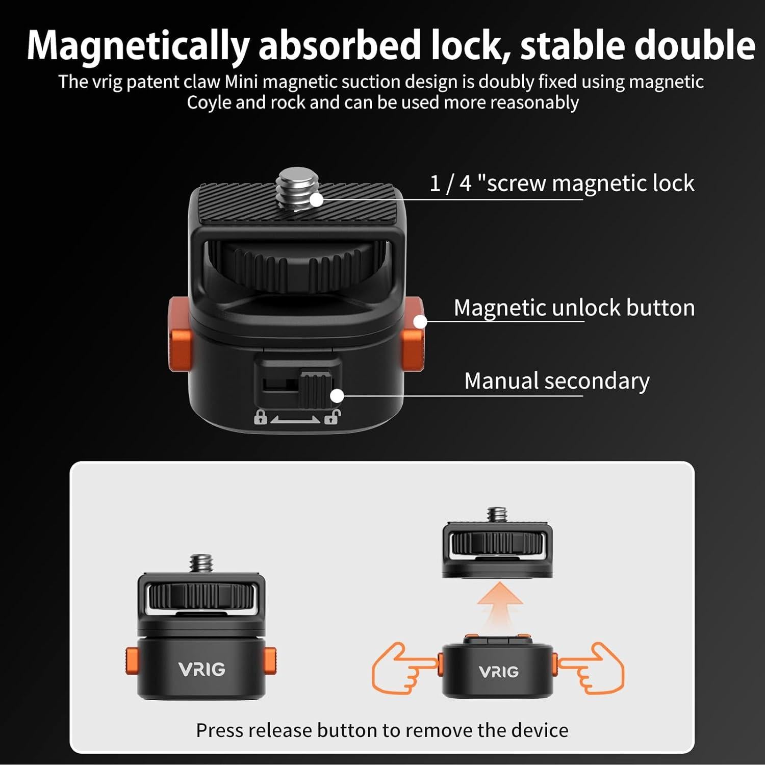 Adaptador de Montaje Rápido Magnético VRIG 1/4" para Cámaras