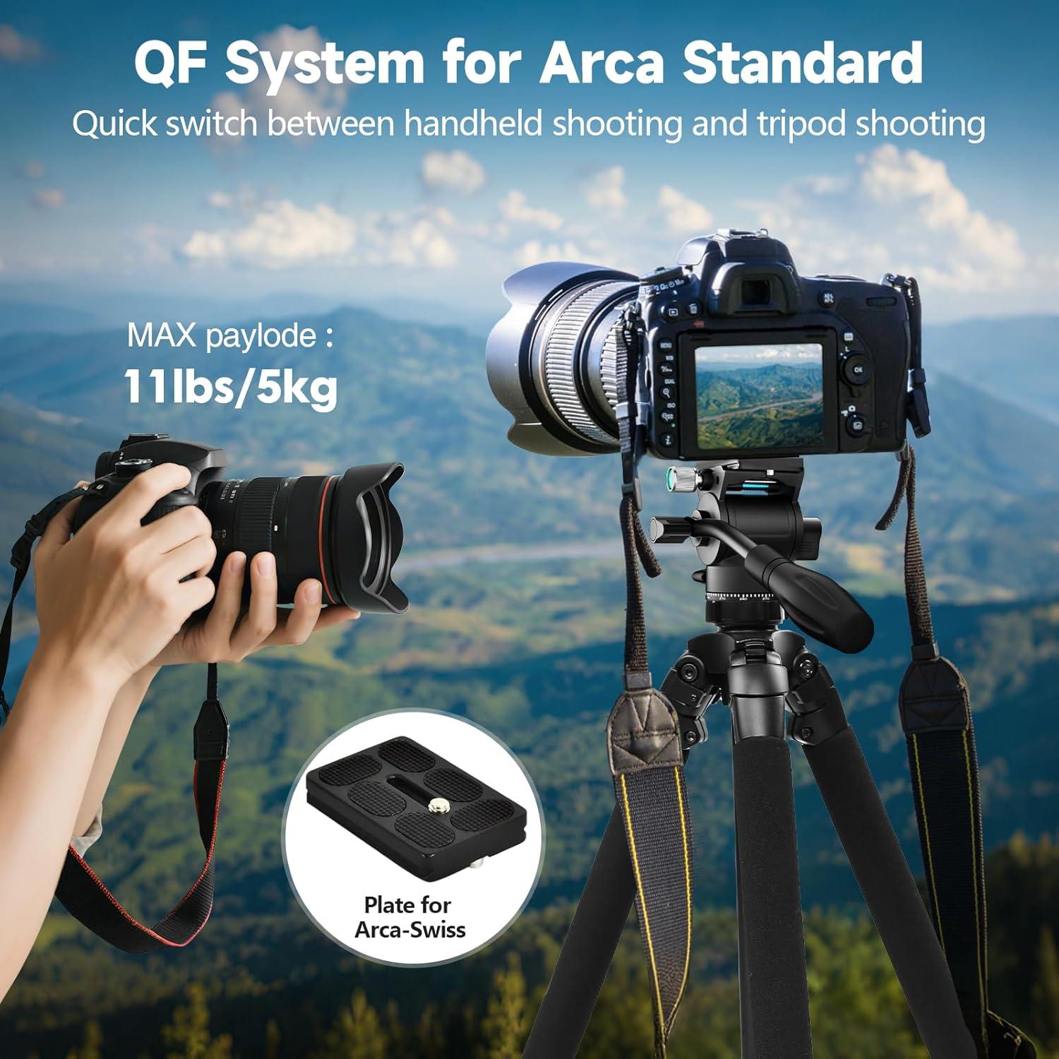 Cabezal de Fluido para Trípode EMART con Placa QR y Mango, Carga 5kg