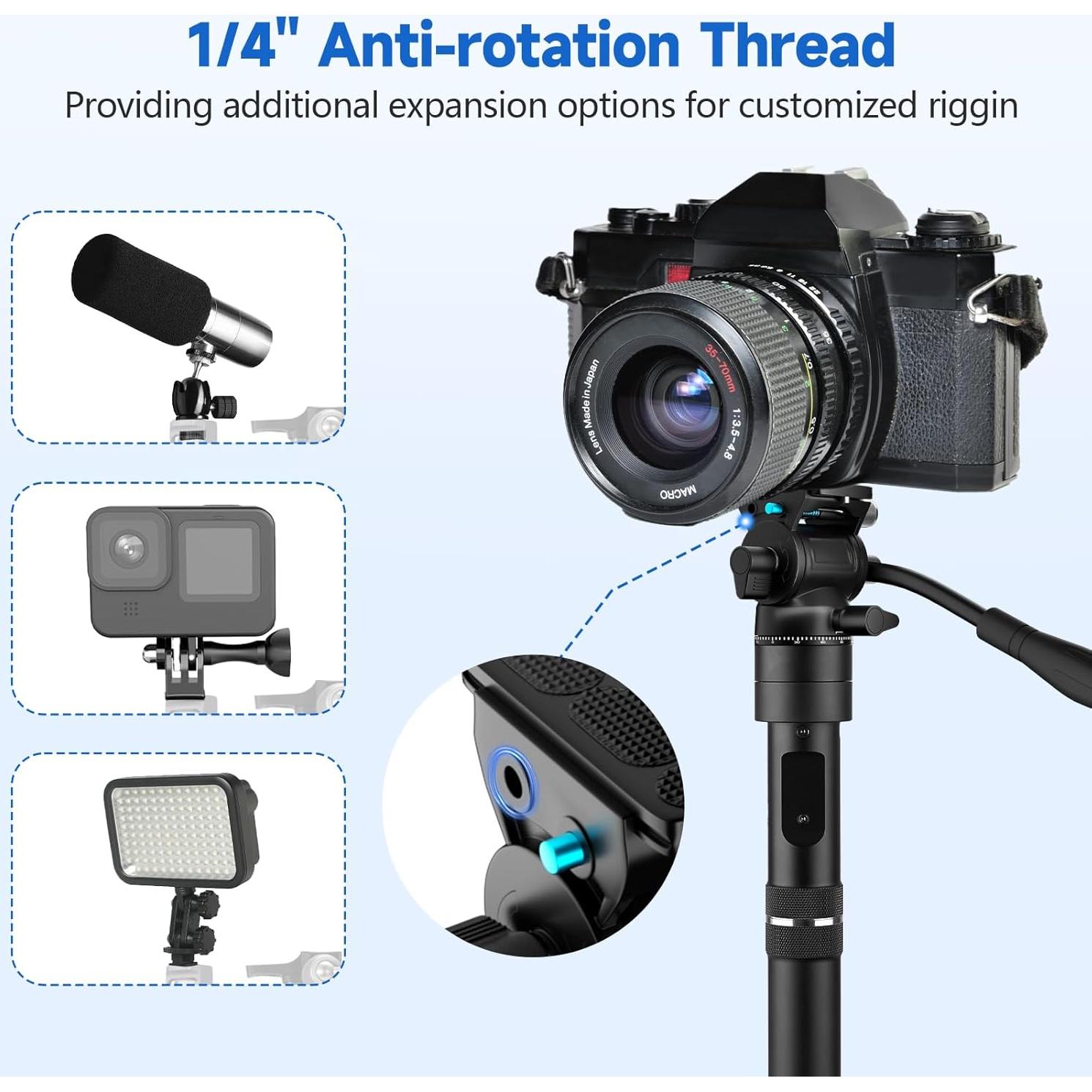 Cabezal de Fluido para Trípode EMART con Placa QR y Mango, Carga 5kg