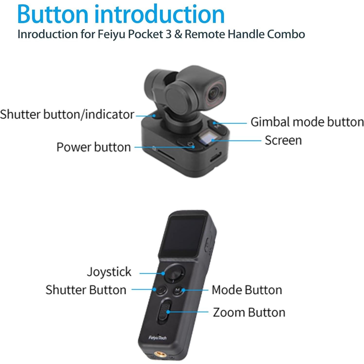 Gimbal Feiyu Pocket 3 con Mango Remoto y Cámara 4K