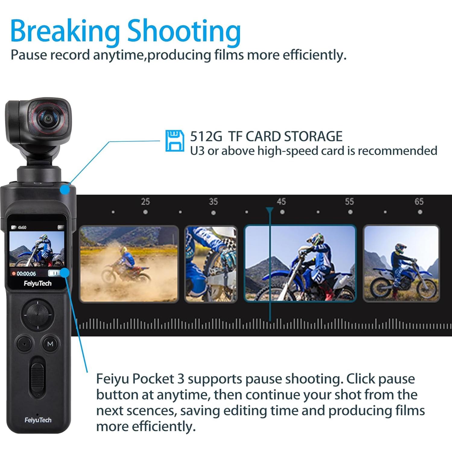 Gimbal Feiyu Pocket 3 con Mango Remoto y Cámara 4K