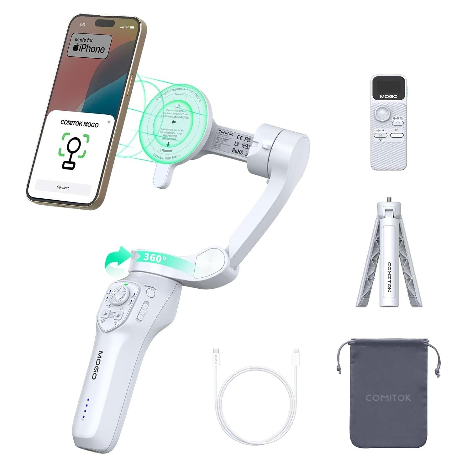 Gimbal Estabilizador MOGO para iPhone con Control Remoto y Luz RGB