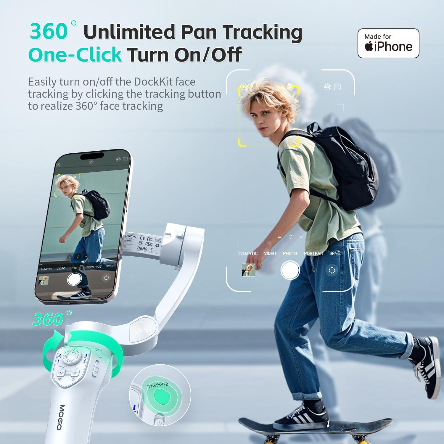 Gimbal Estabilizador MOGO para iPhone con Control Remoto y Luz RGB