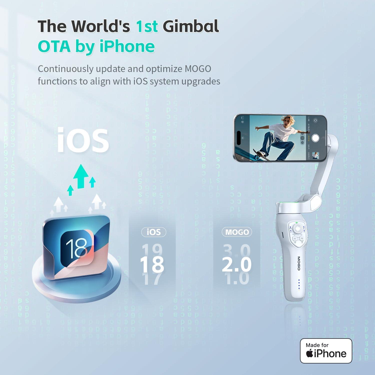 Gimbal Estabilizador MOGO para iPhone con Control Remoto y Luz RGB