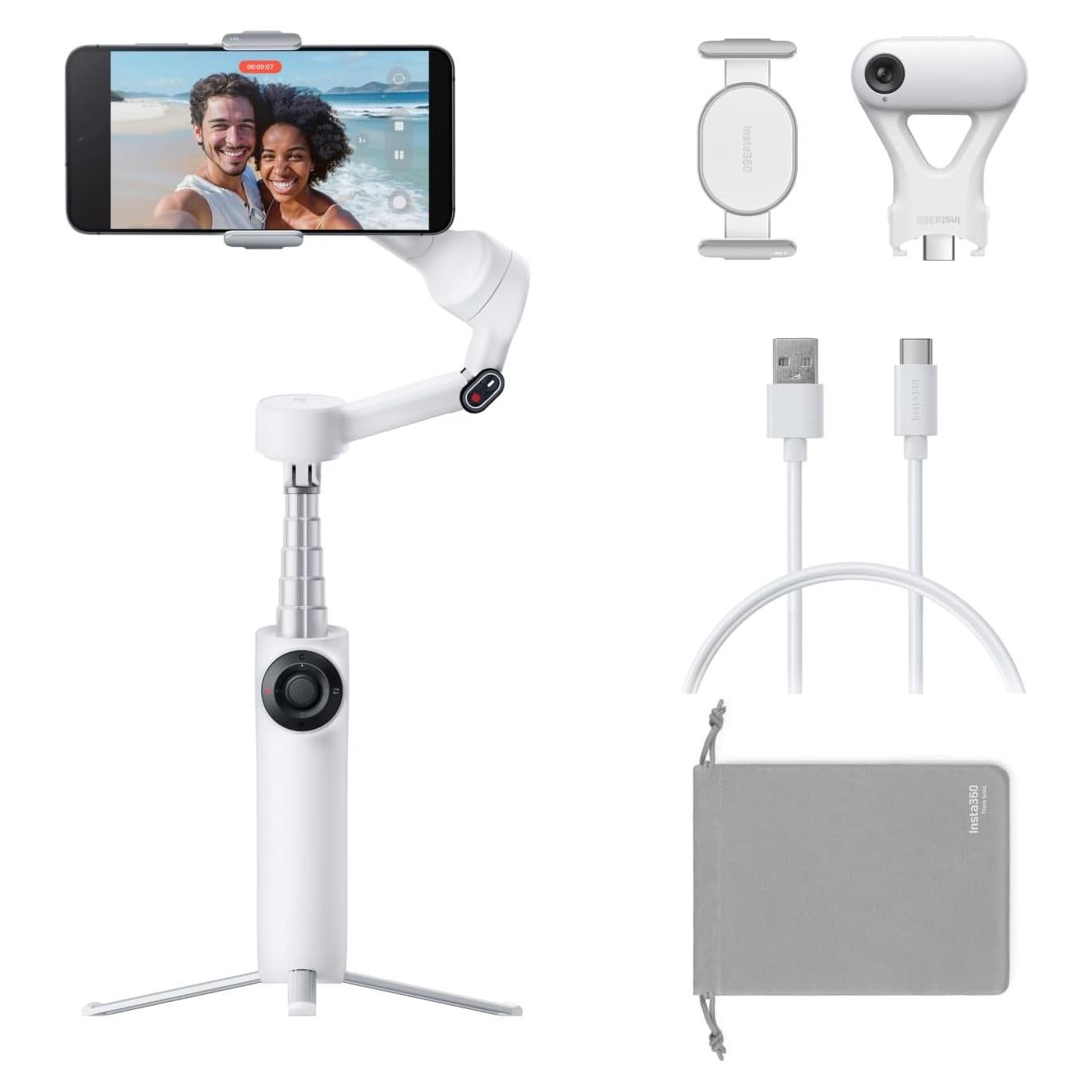 Gimbal Plegable Insta360 Flow 2 Blanco - Seguimiento AI para Teléfonos