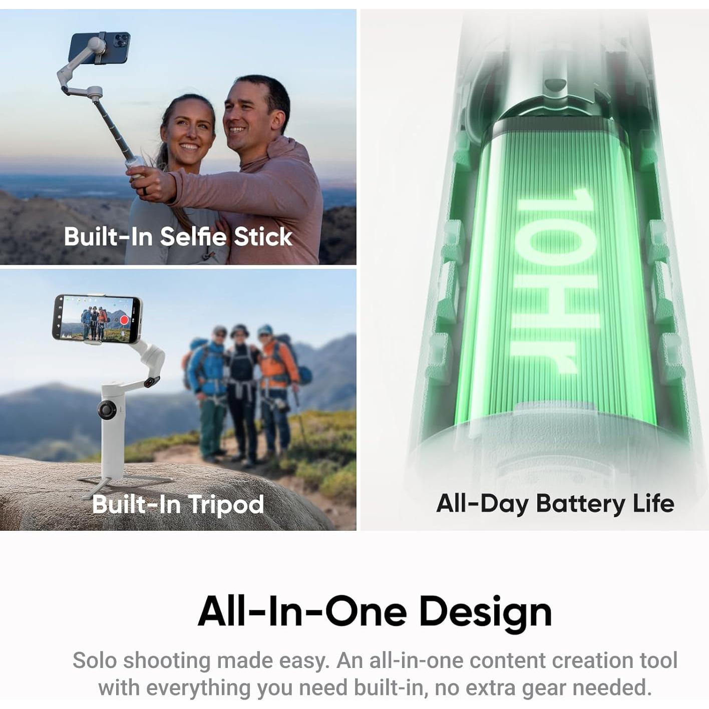 Gimbal Plegable Insta360 Flow 2 Blanco - Seguimiento AI para Teléfonos