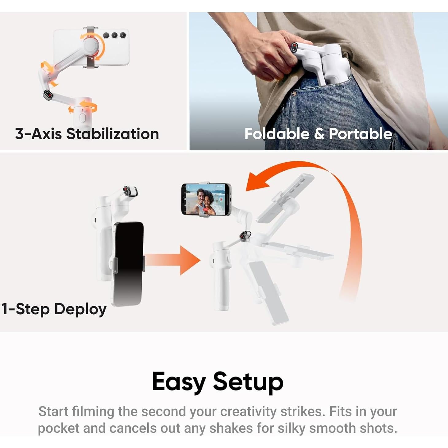 Gimbal Plegable Insta360 Flow 2 Blanco - Seguimiento AI para Teléfonos