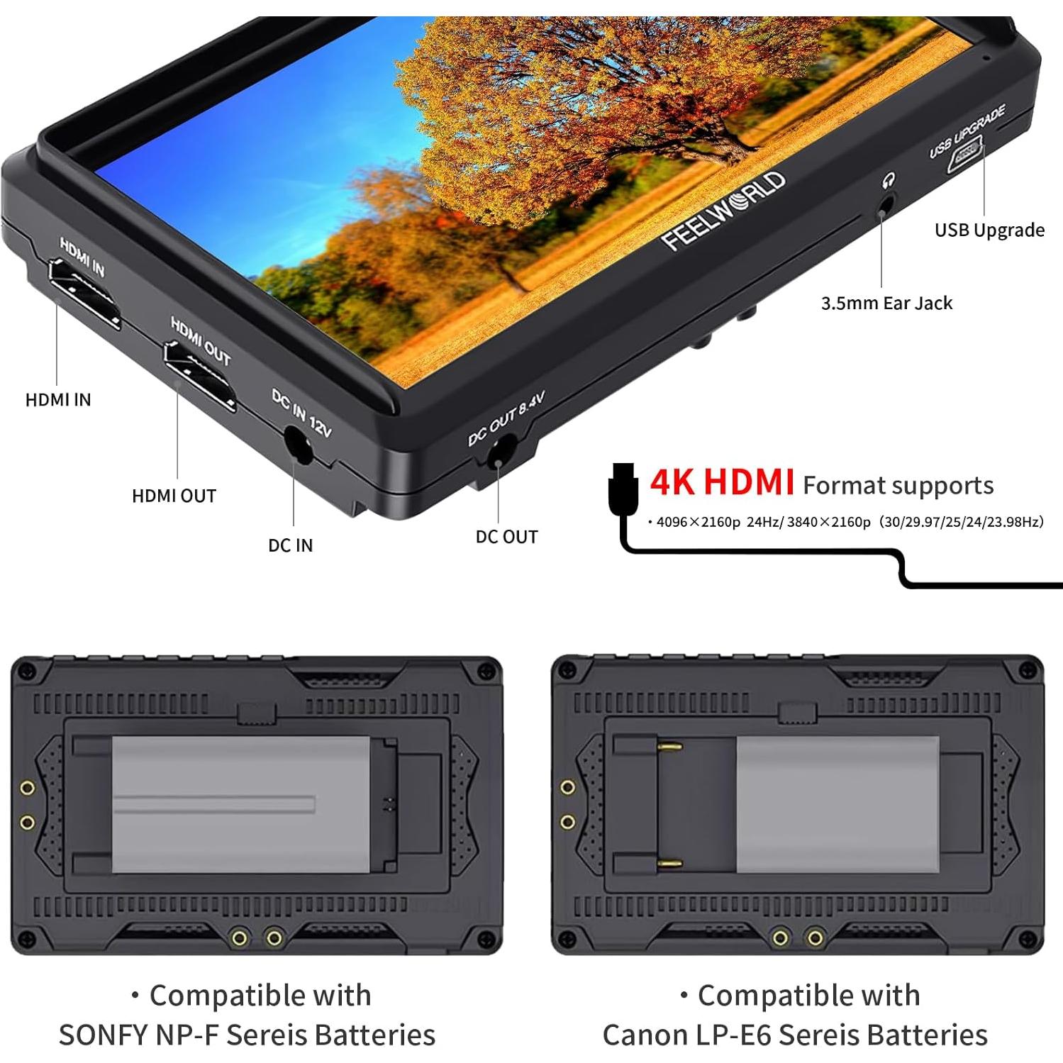 Monitor de Campo FEELWORLD S55 V3 6" FHD HDMI 4K con Batería