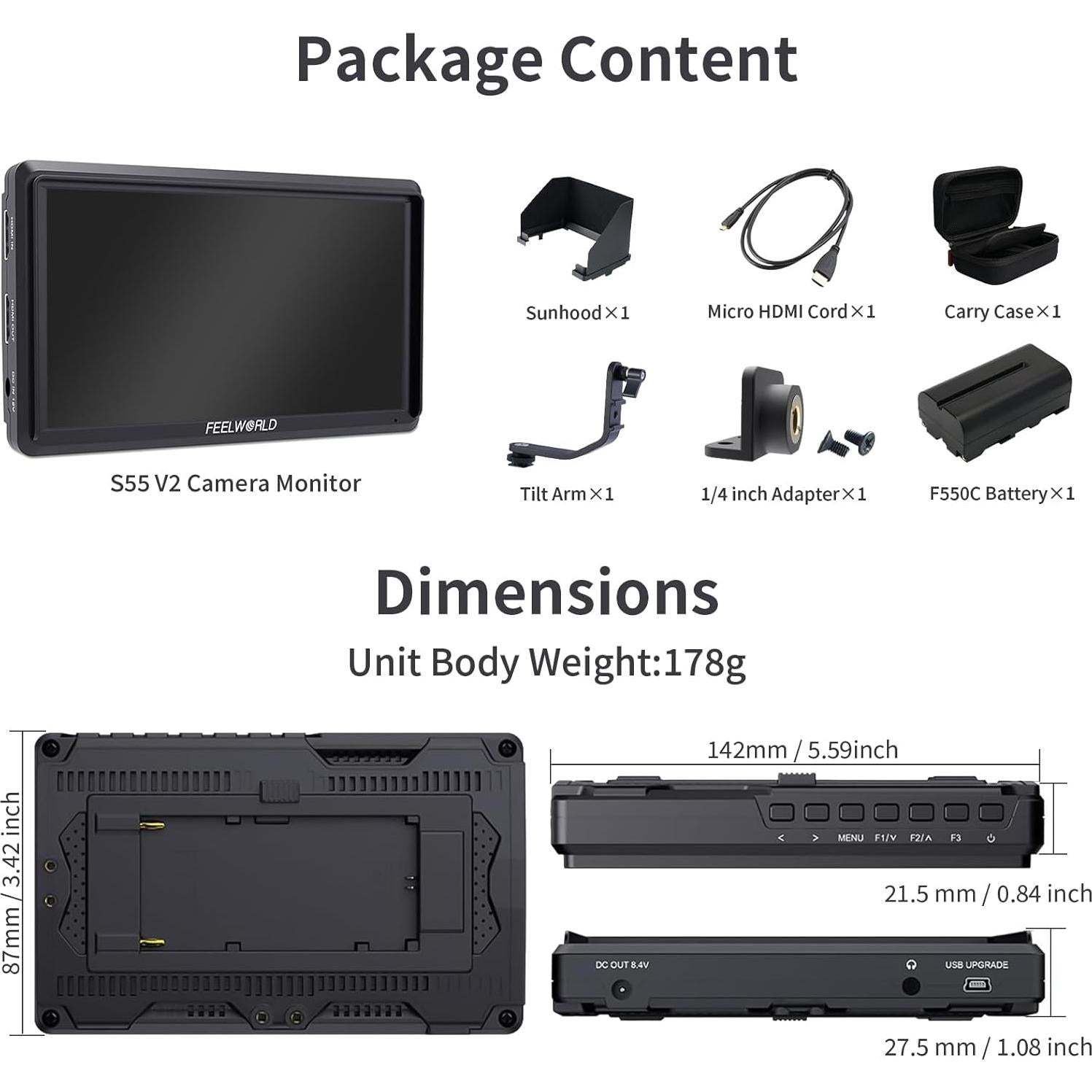 Monitor de Campo FEELWORLD S55 V3 6" FHD HDMI 4K con Batería